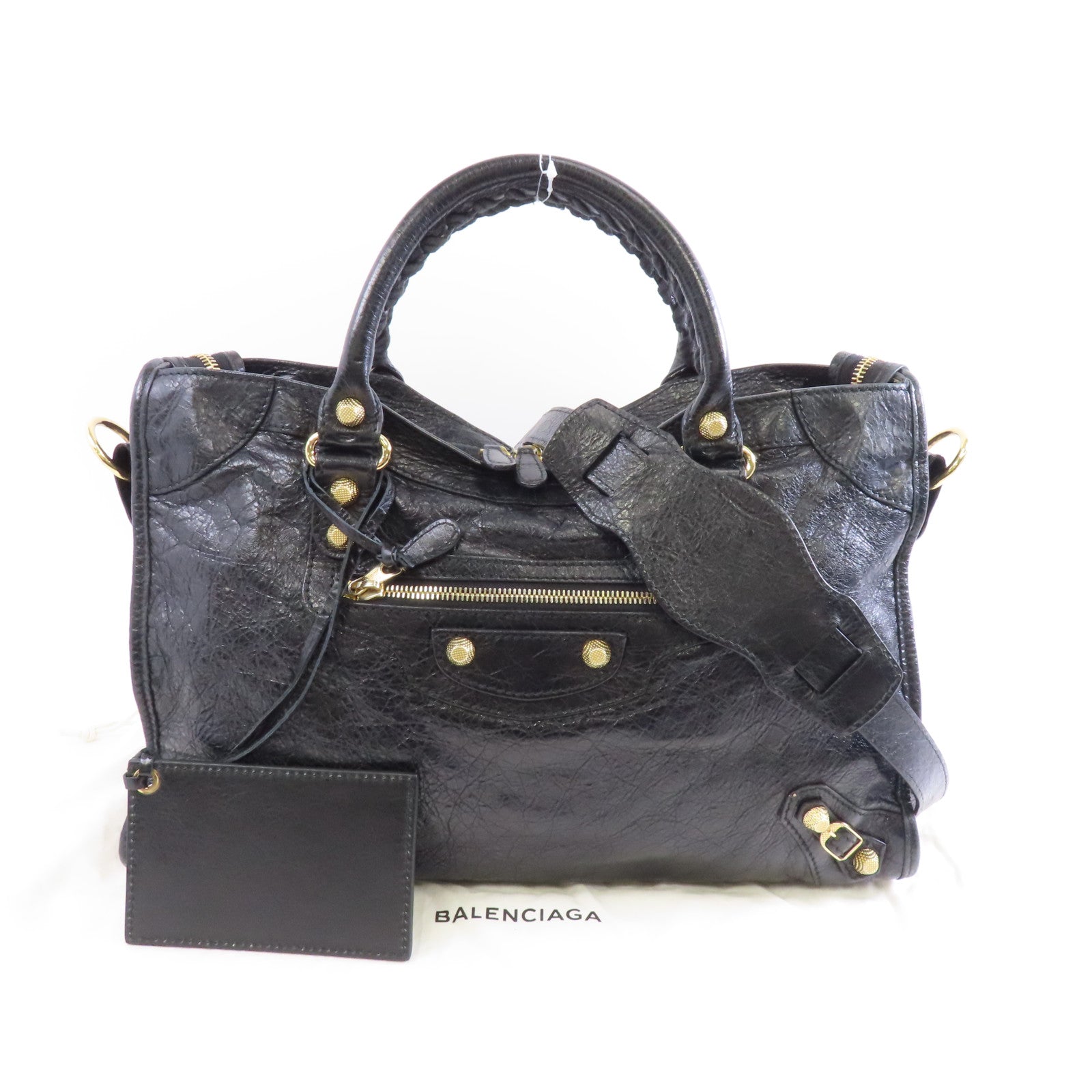 BALENCIAGA 羊皮皮革Giant City金扣手挽肩背兩用袋黑色