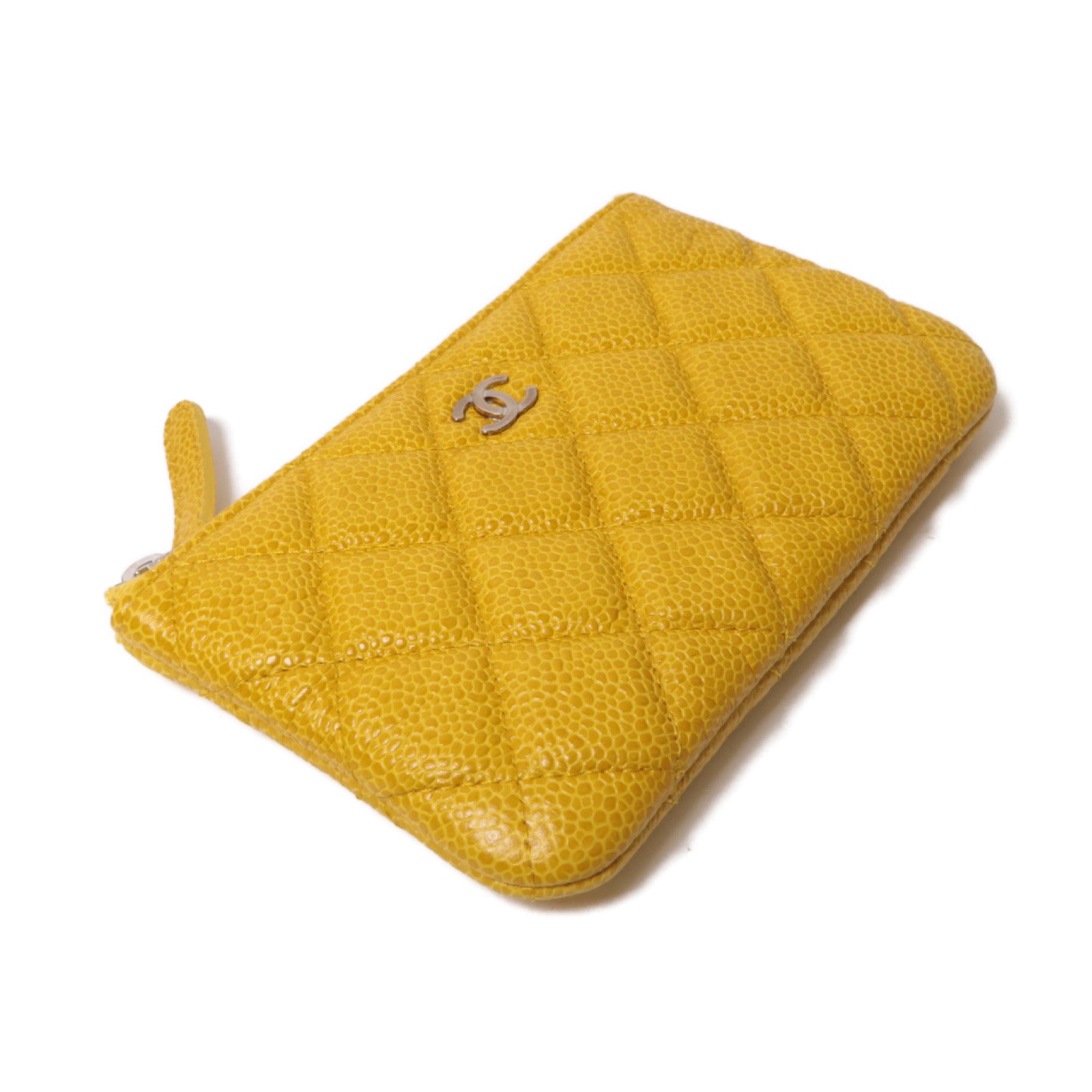 CHANEL 【激減優惠】菱格Caviar皮革Clutch Bag金扣手拿包黃色