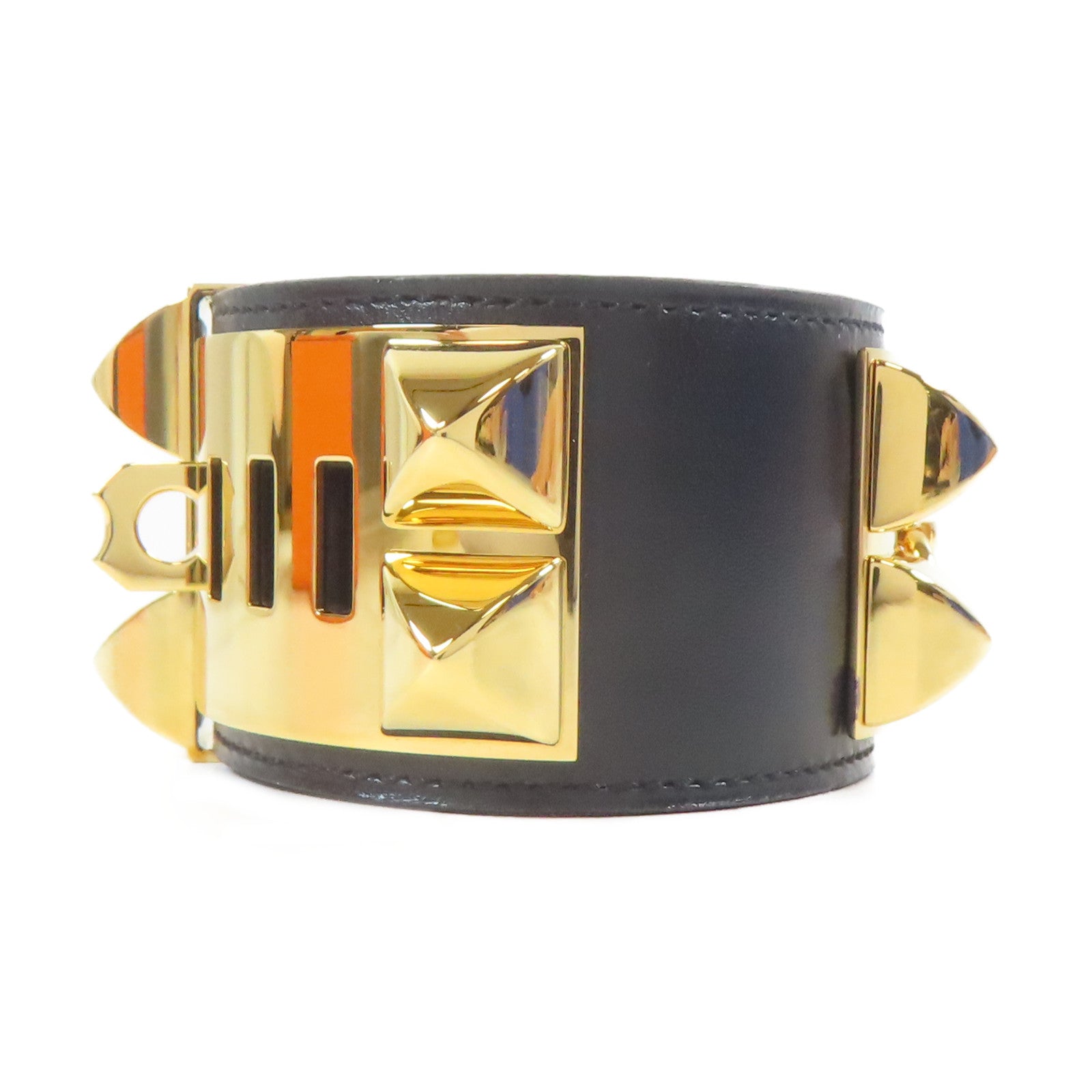 HERMES 牛皮皮革Collier De Chien CDC Bracelet手鐲黑色