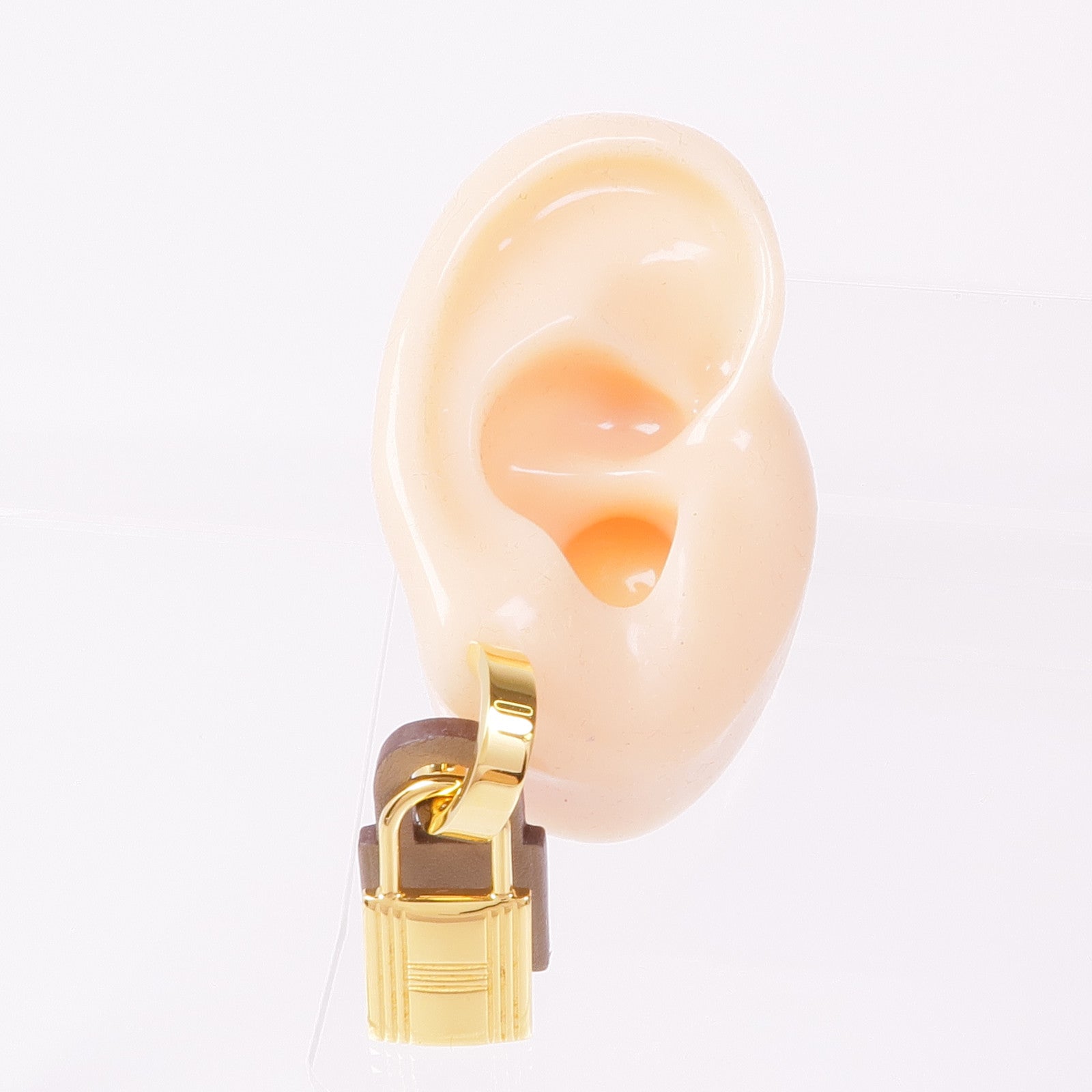 HERMES 皮革/金屬O'Kelly Earrings耳環18 Etoupe