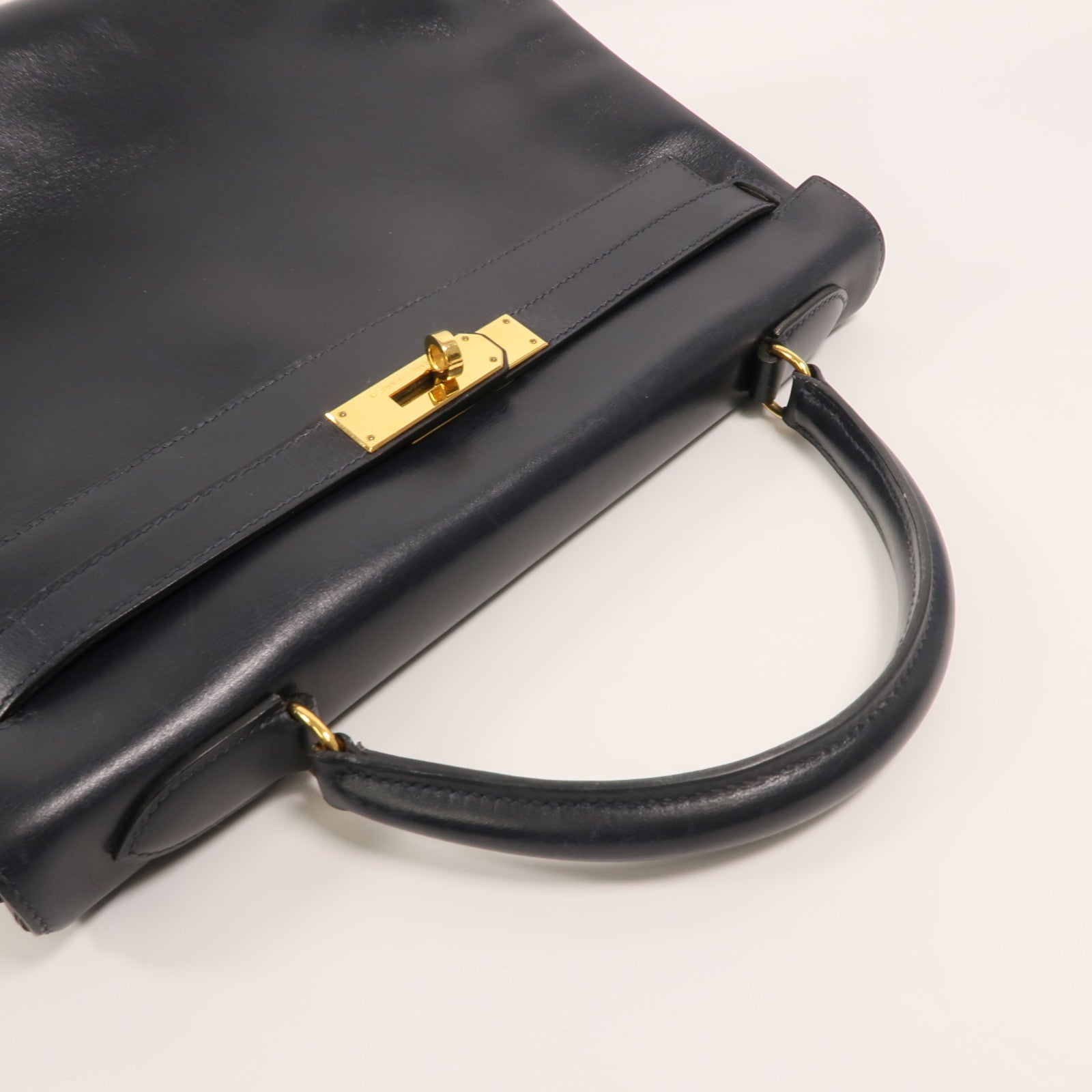 HERMES Box皮革Kelly 32手挽袋Navy