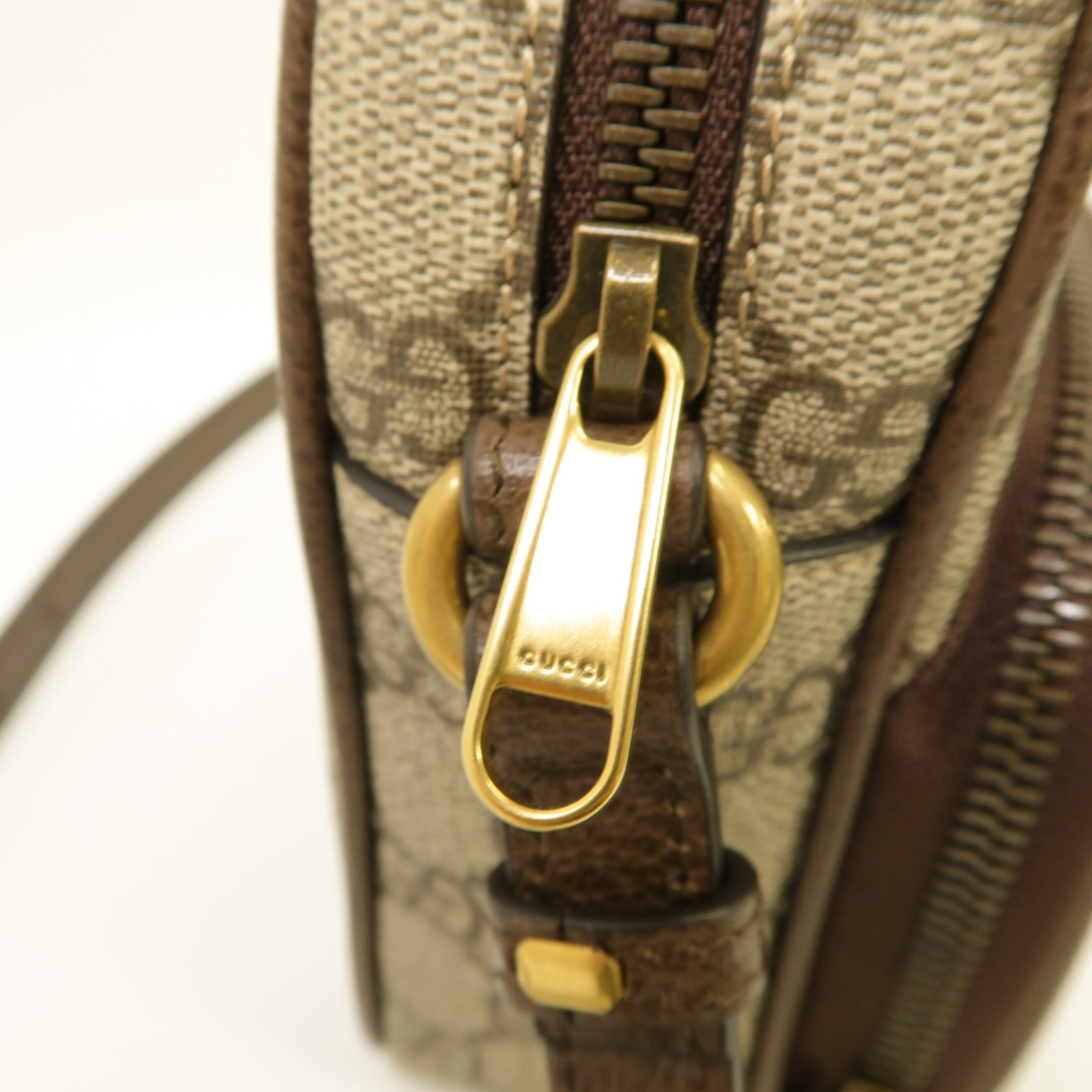 GUCCI 塗層帆布Ophidia Mini Bag金扣肩背袋棕色