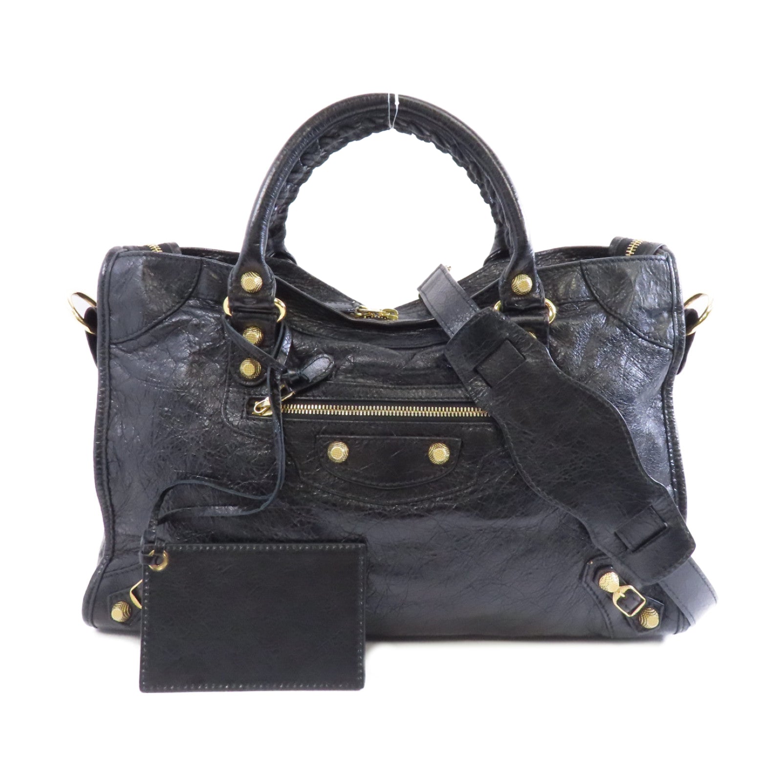BALENCIAGA 羊皮皮革Giant City金扣手挽肩背兩用袋黑色
