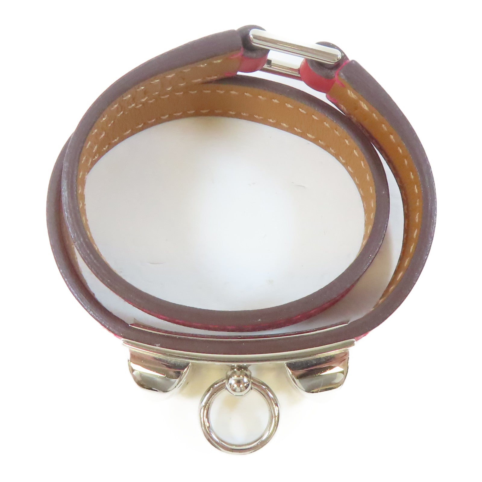 HERMES 【激減優惠】Swift皮革Rivale Double Tour Bracelet銀扣手鐲紅色/Rouge Tomate