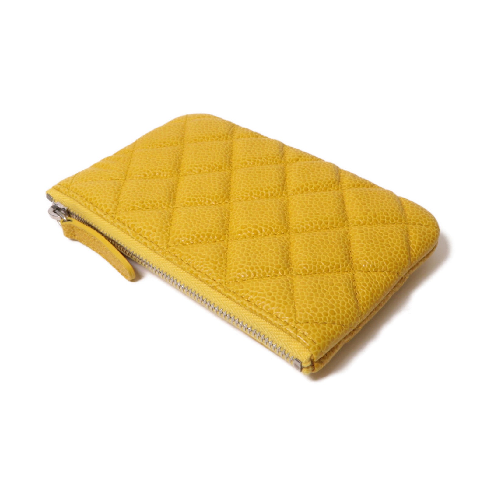 CHANEL 【激減優惠】菱格Caviar皮革Clutch Bag金扣手拿包黃色