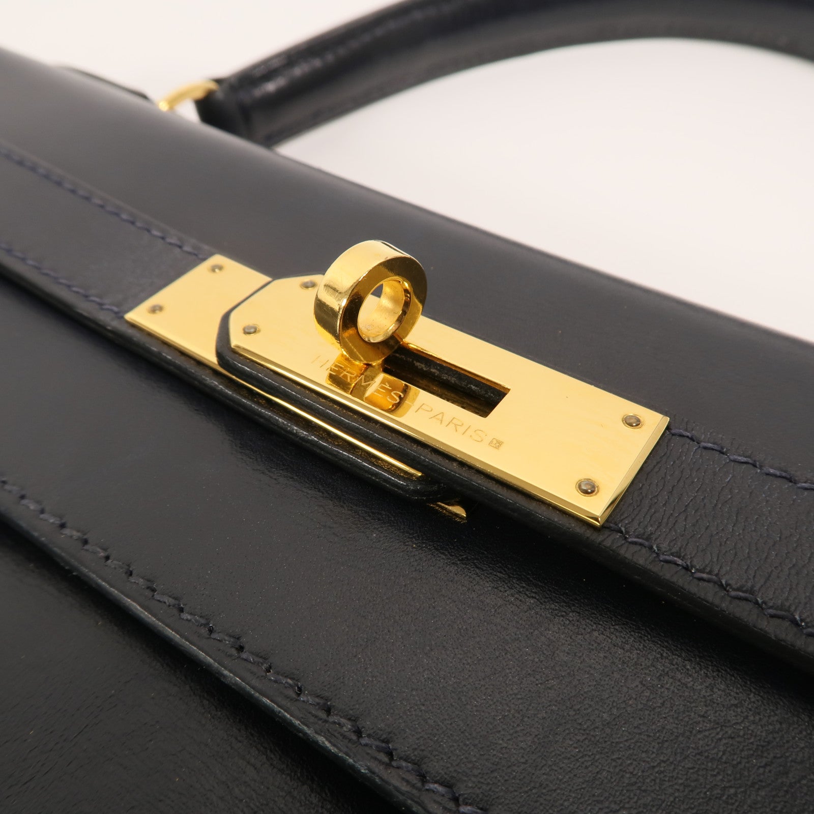 HERMES Box皮革Kelly 32手挽袋Navy