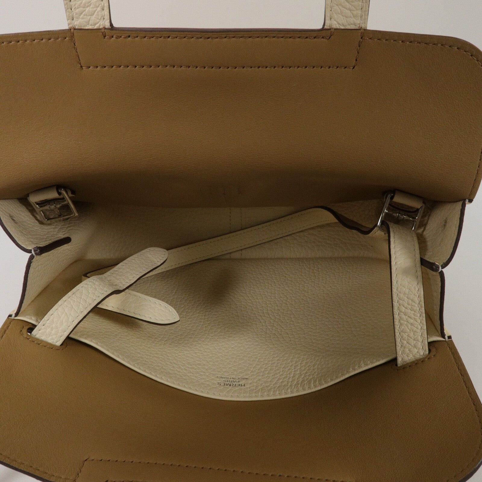 HERMES Clemence皮革Halzan 25手挽肩背兩用袋Biscuit/Nata