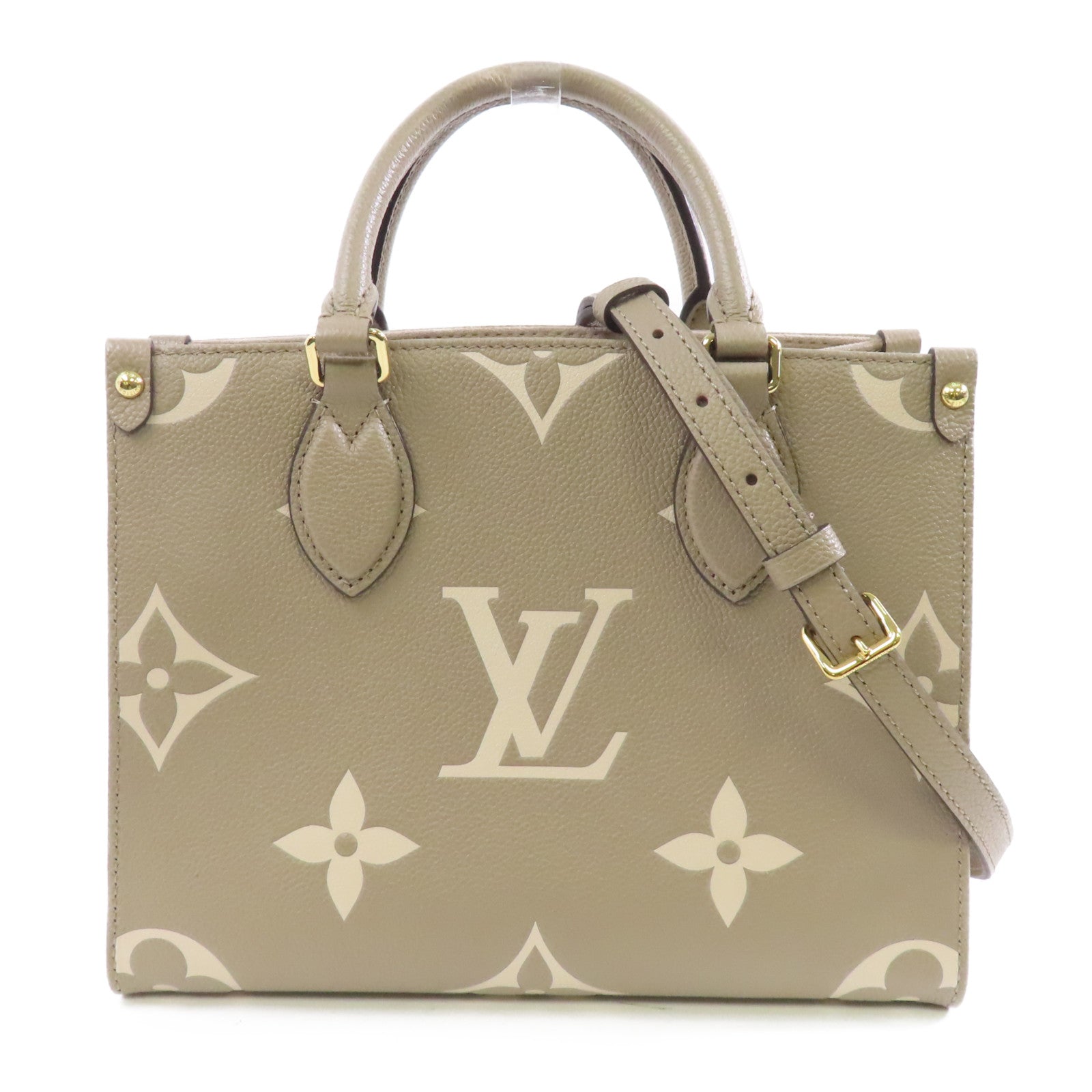 LOUIS VUITTON Monogram Empreinte OnTheGo PM金扣手挽肩背兩用袋米色