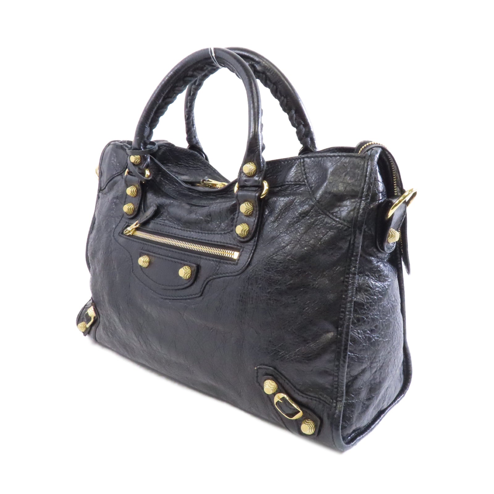BALENCIAGA 羊皮皮革Giant City金扣手挽肩背兩用袋黑色
