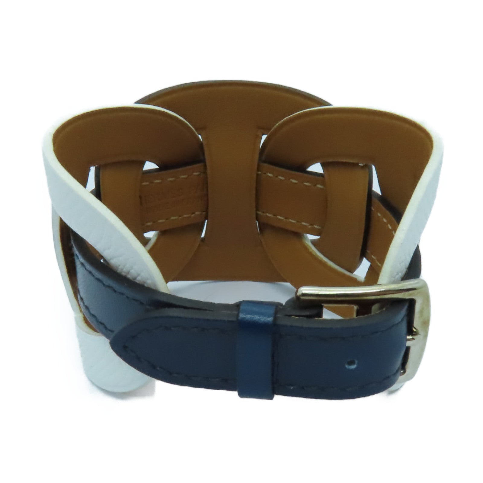 HERMES 【激減優惠】Epsom皮革Bracelet銀扣手鏈白色/深藍色