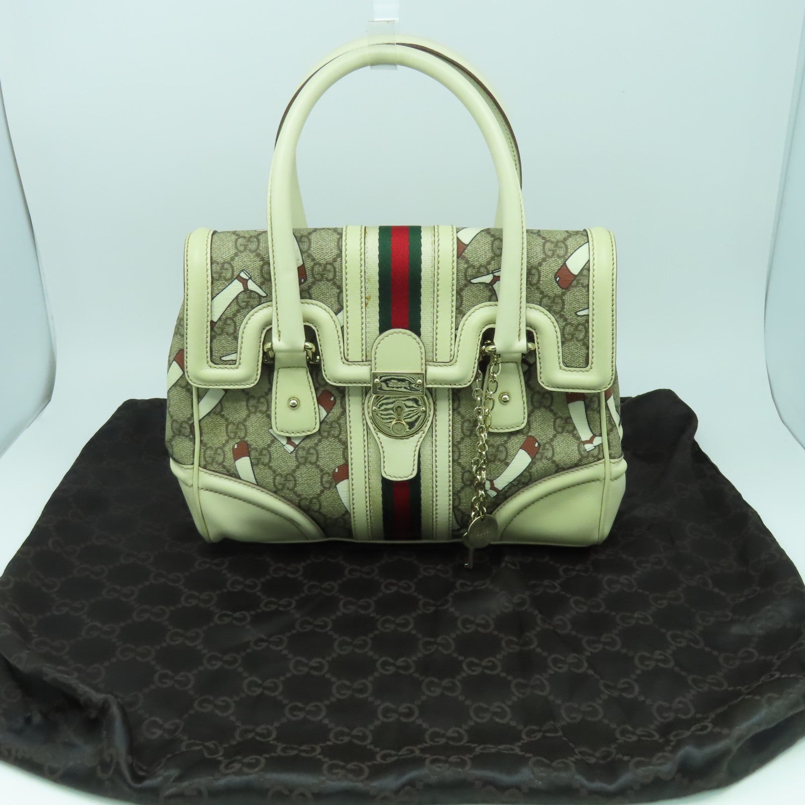 GUCCI 【激減優惠】帆布Treasure銀扣手挽袋米色/啡色