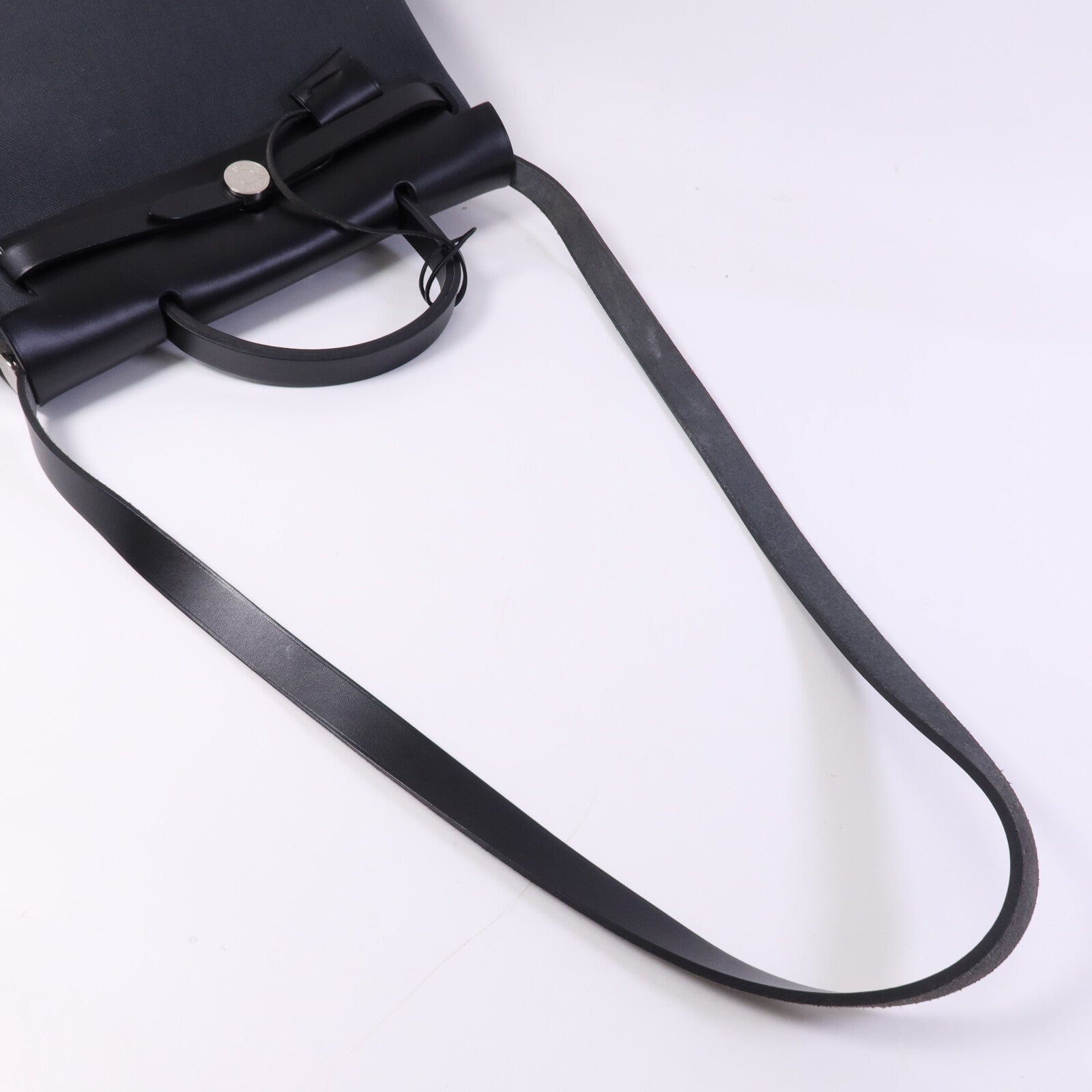 HERMES 皮革/帆布Herbag PM銀扣手挽肩背兩用袋Ardoise