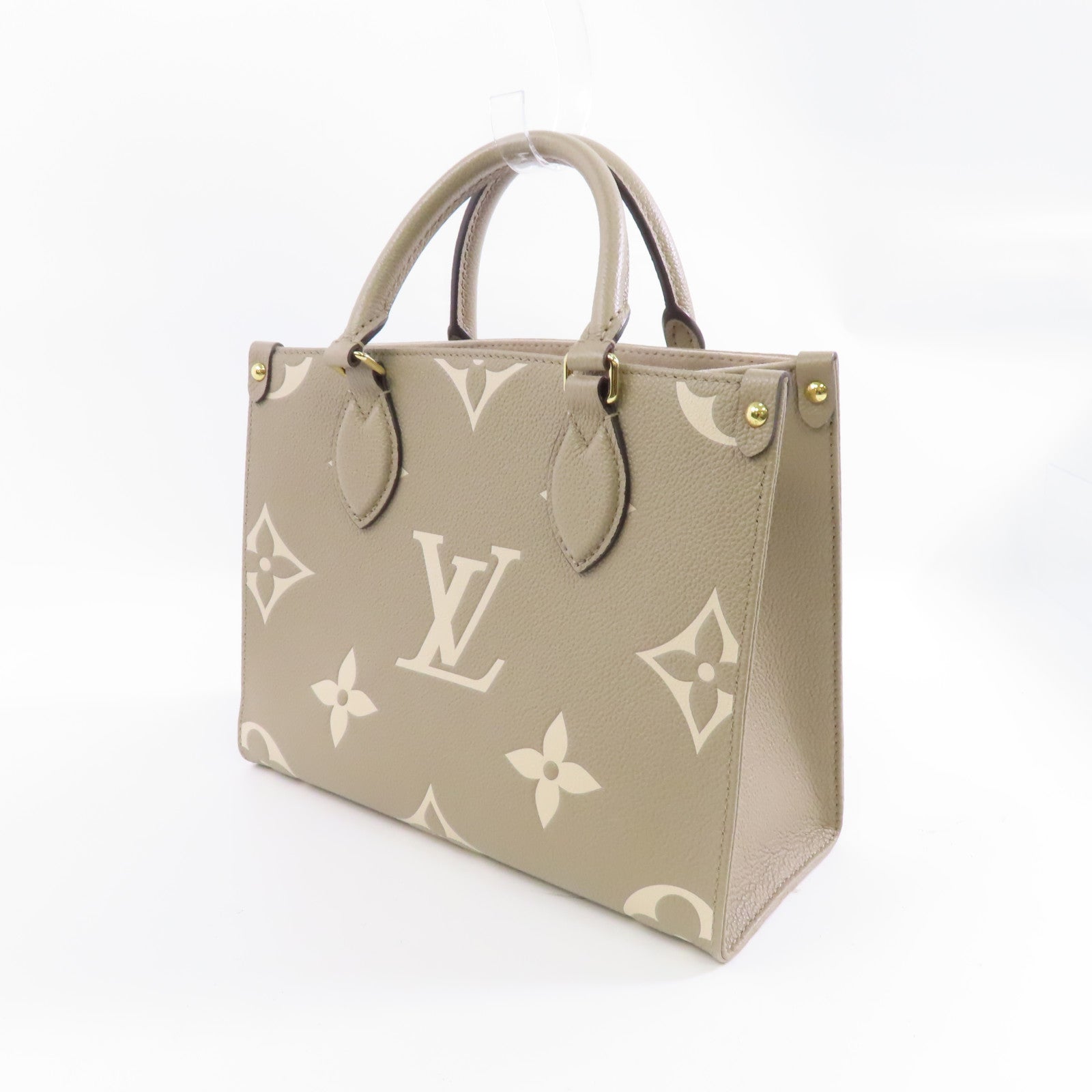 LOUIS VUITTON Monogram Empreinte OnTheGo PM金扣手挽肩背兩用袋米色