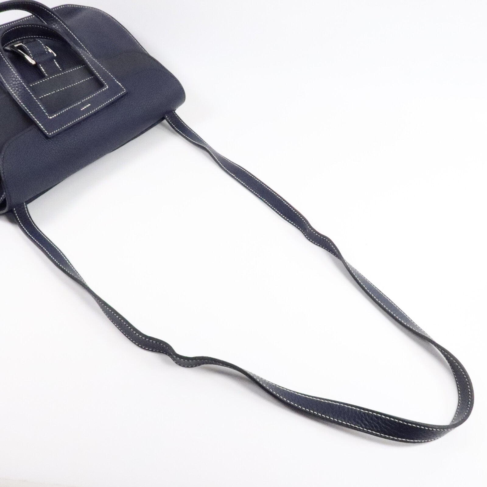 HERMES Clemence/Swift皮革Halzan 31手挽肩背兩用袋Bleu Nuit/Noir