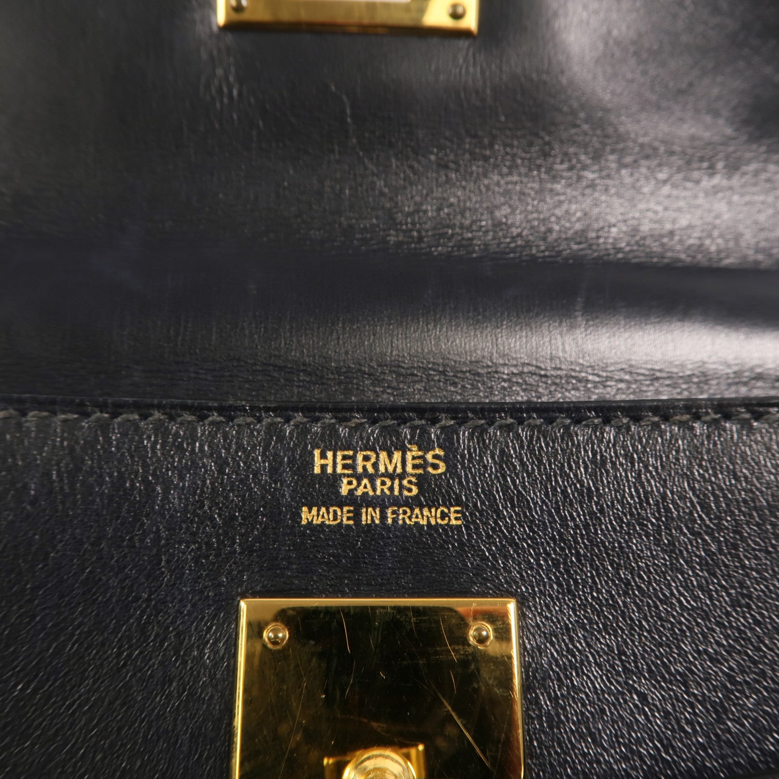 HERMES Box皮革Kelly 32手挽袋Navy