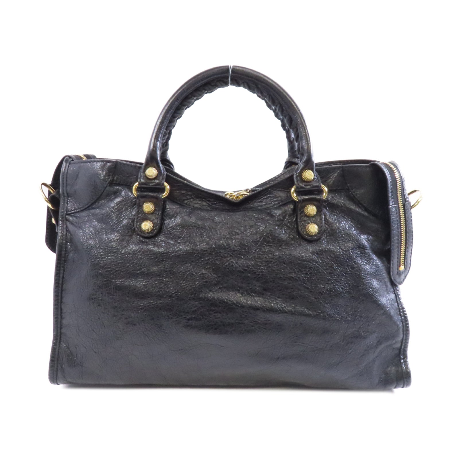BALENCIAGA 羊皮皮革Giant City金扣手挽肩背兩用袋黑色