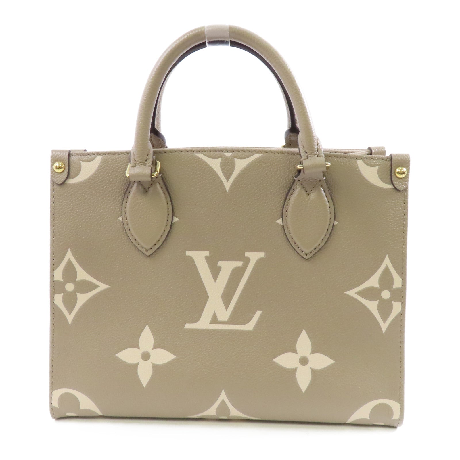 LOUIS VUITTON Monogram Empreinte OnTheGo PM金扣手挽肩背兩用袋米色