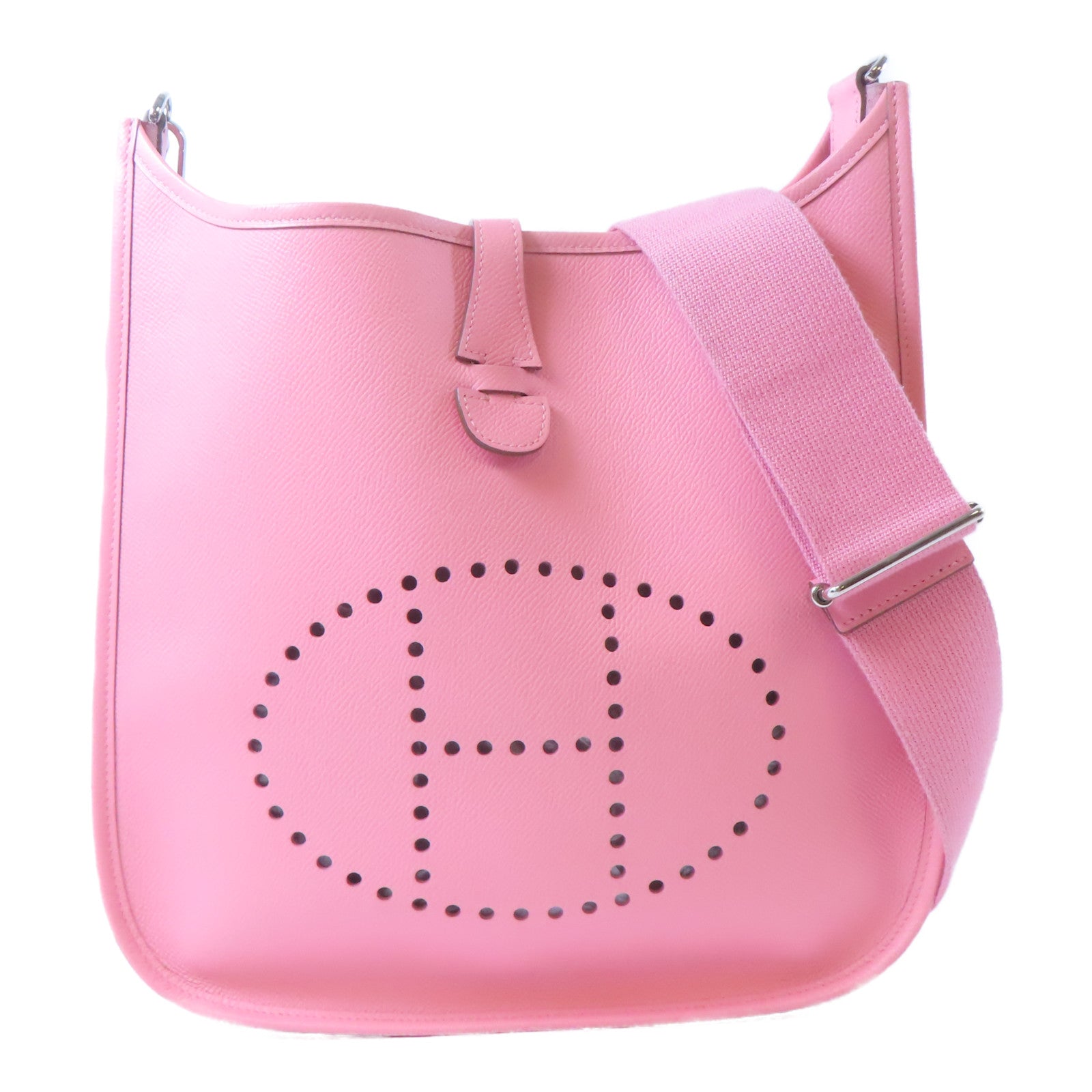 HERMES Epsom皮革Evelyne PM銀扣肩背袋粉紅色