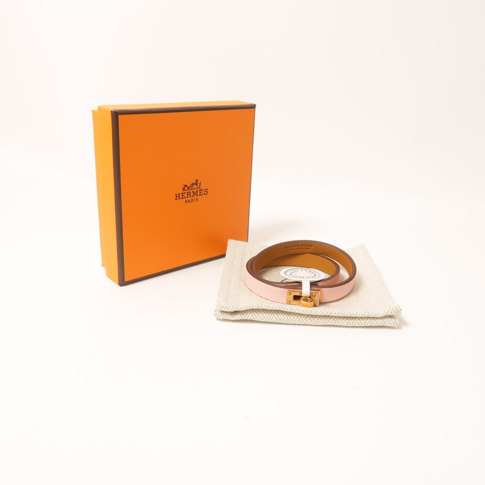 HERMES Swift皮革Clic H手鏈Rose Sakura/Gold粉紅色/棕色