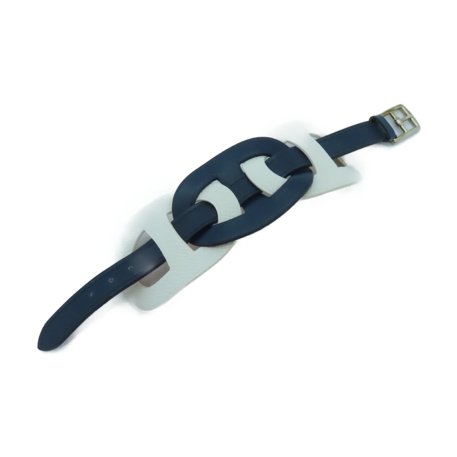 HERMES 【激減優惠】Epsom皮革Bracelet銀扣手鏈白色/深藍色