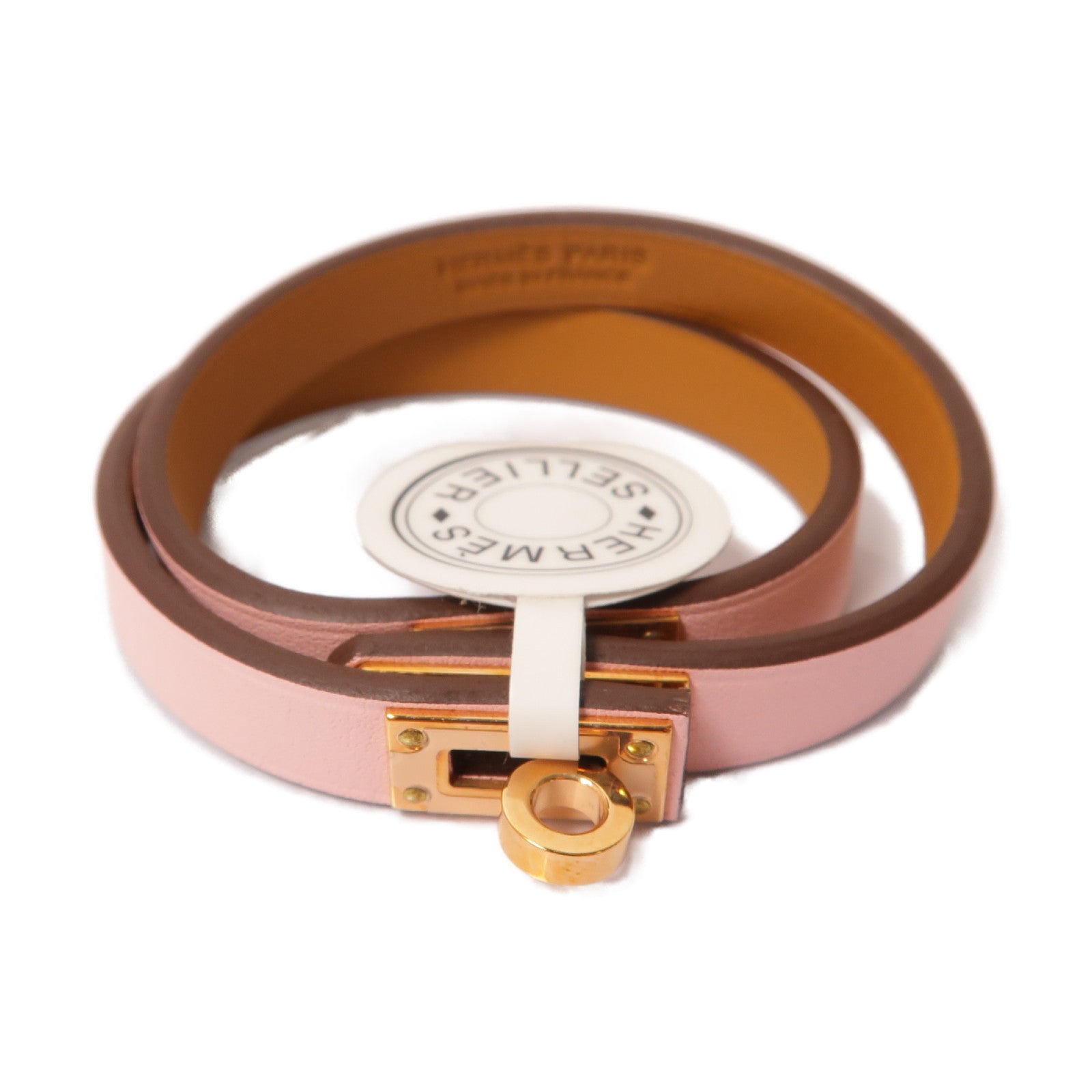 HERMES Swift皮革Clic H手鏈Rose Sakura/Gold粉紅色/棕色