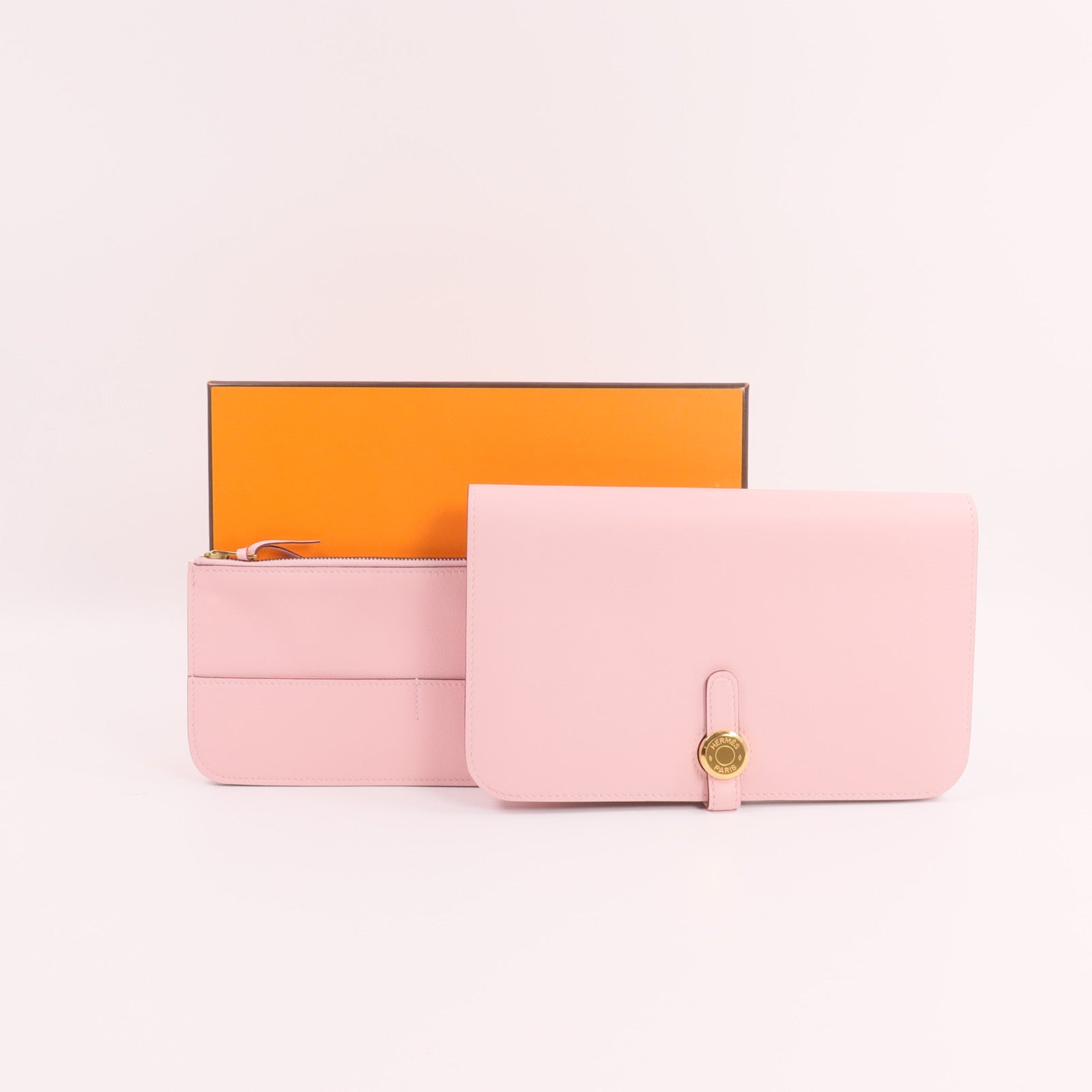 HERMES Swift皮革Dogon GM長錢包Rose Sakura