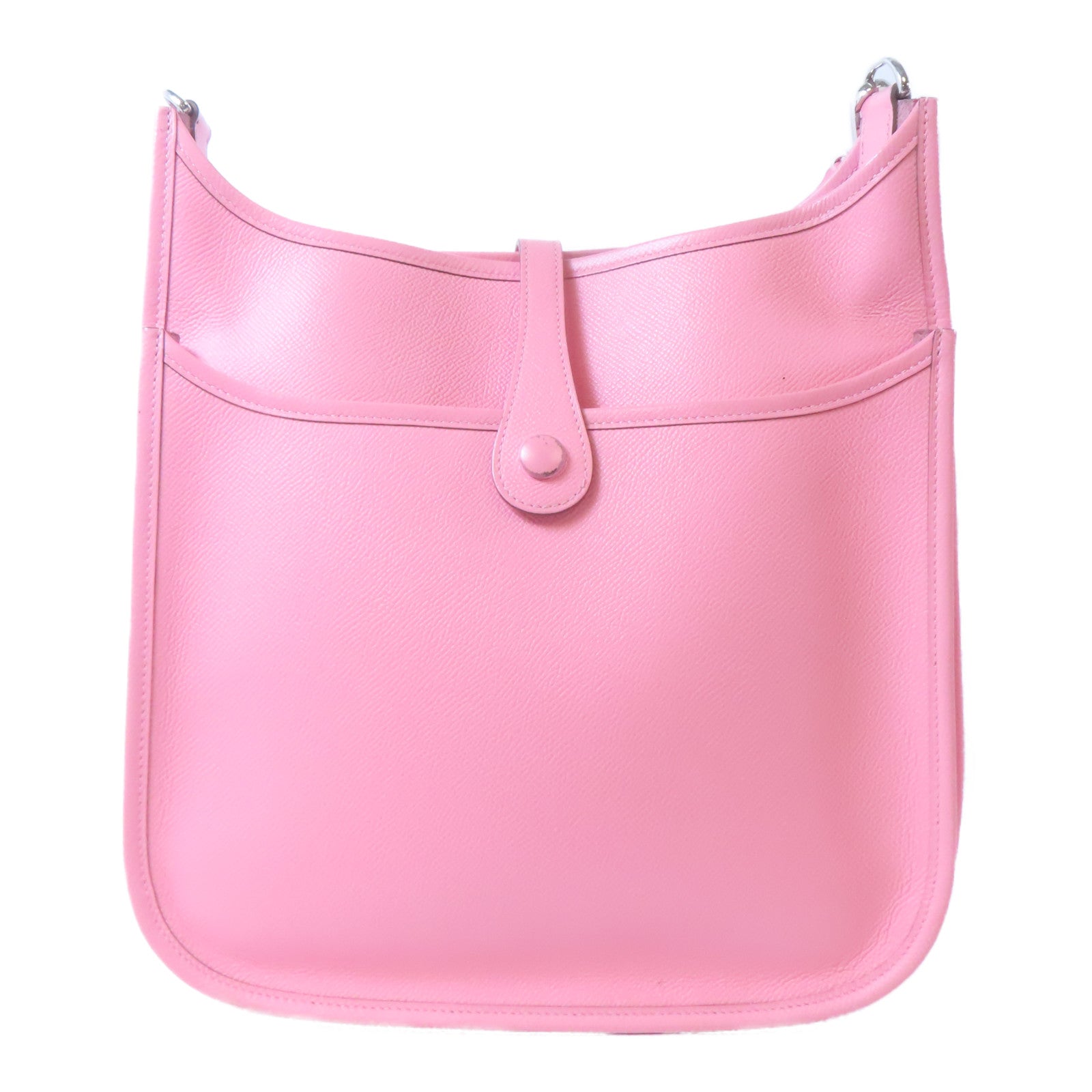 HERMES Epsom皮革Evelyne PM銀扣肩背袋粉紅色