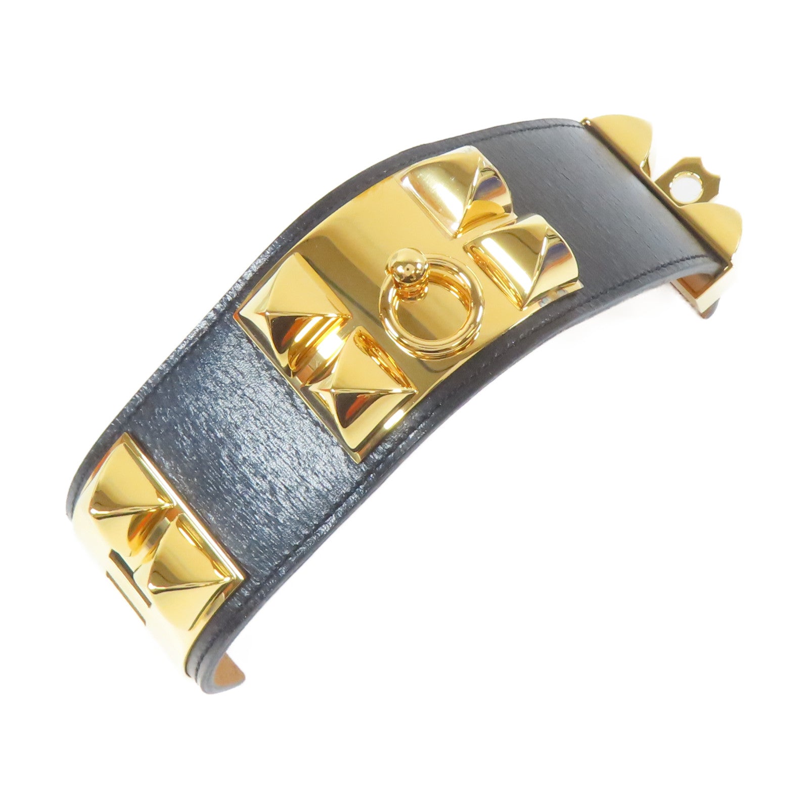 HERMES 牛皮皮革Collier De Chien CDC Bracelet手鐲黑色