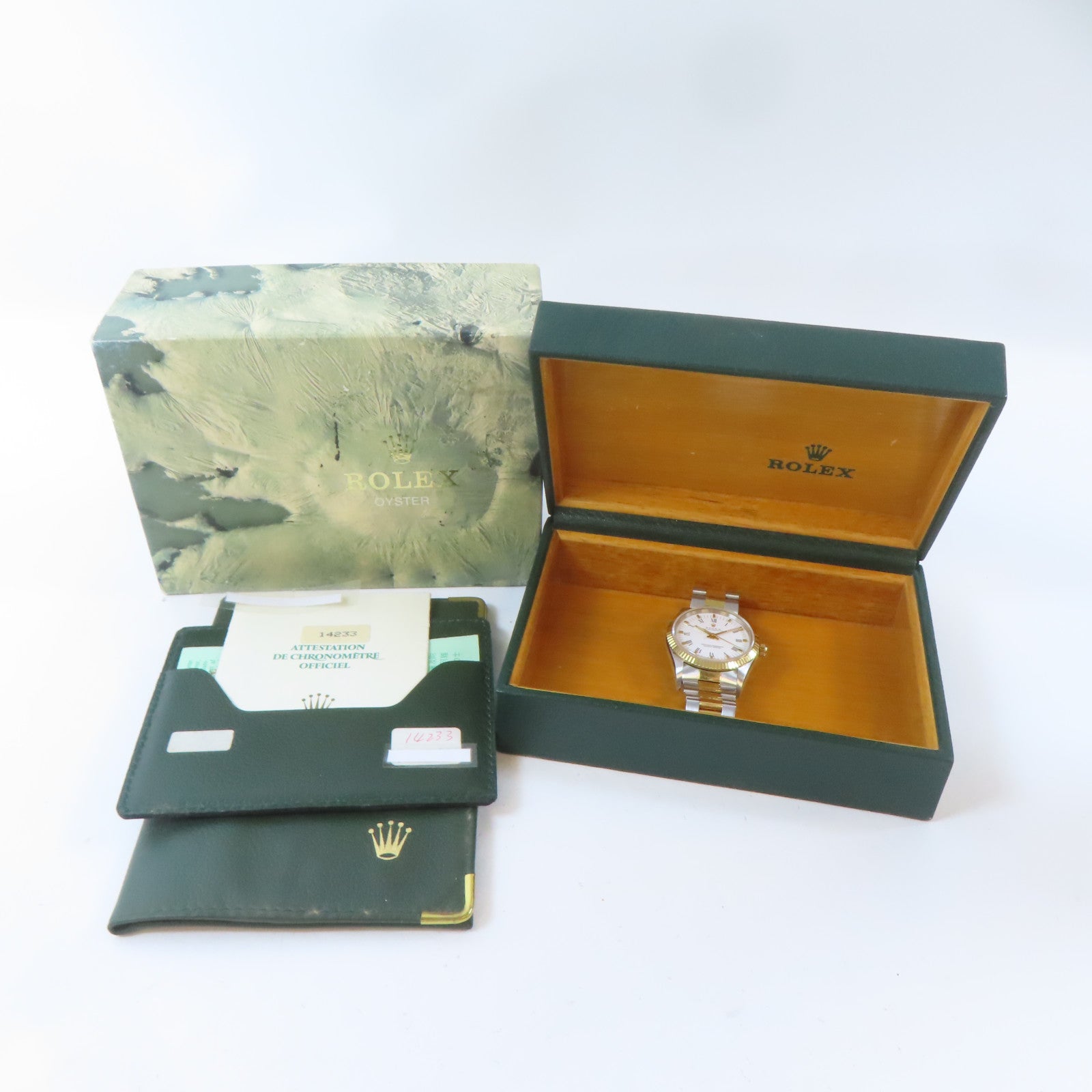 ROLEX Oyster Perpetual18K黃金/不鏽鋼手錶自動機芯白色#17.25cm