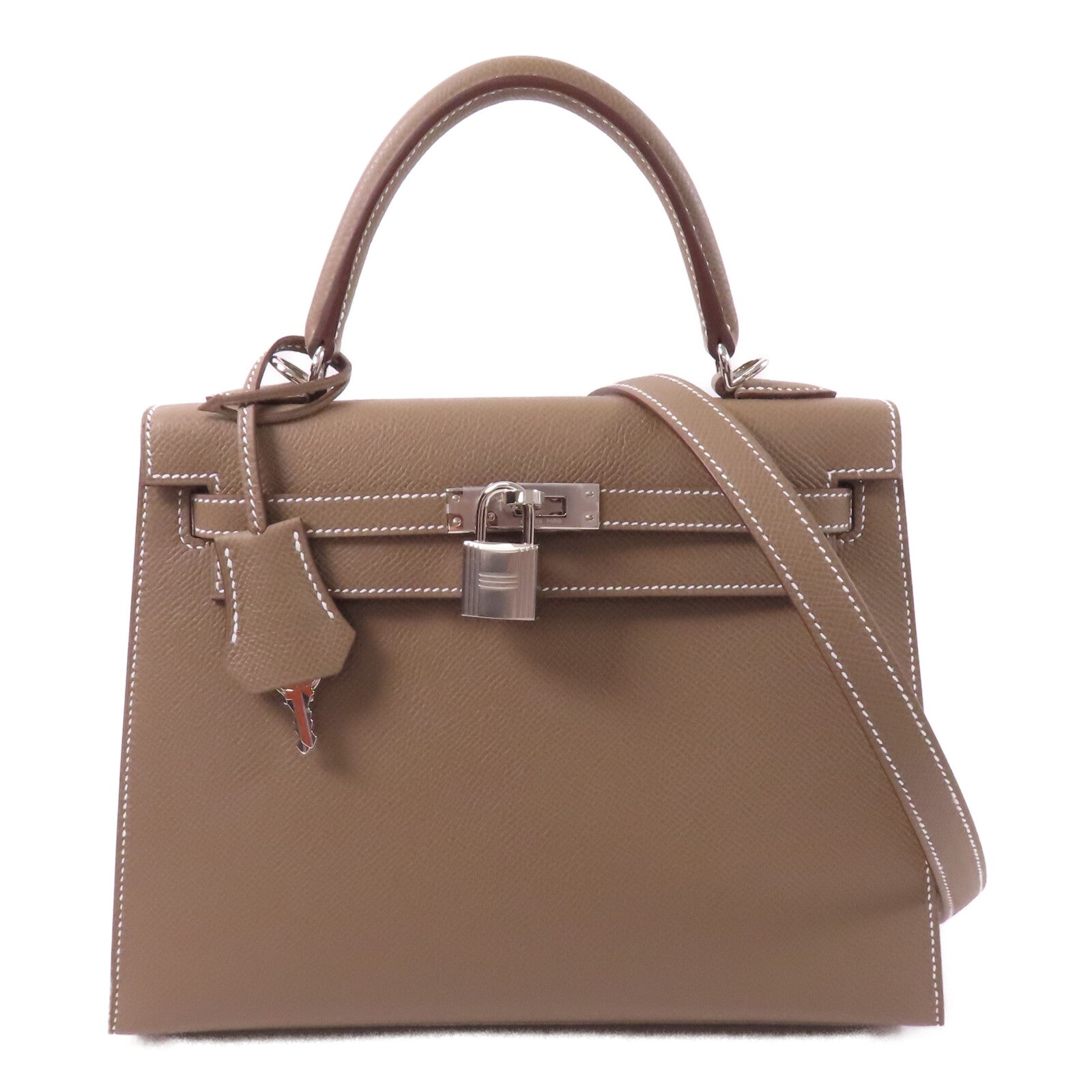 HERMES Epsom皮革Kelly 25手挽肩背兩用袋Etoupe