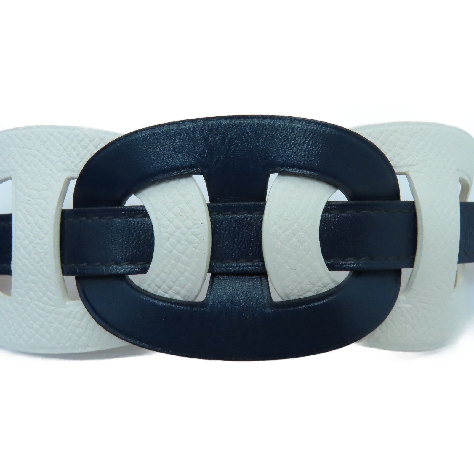 HERMES 【激減優惠】Epsom皮革Bracelet銀扣手鏈白色/深藍色