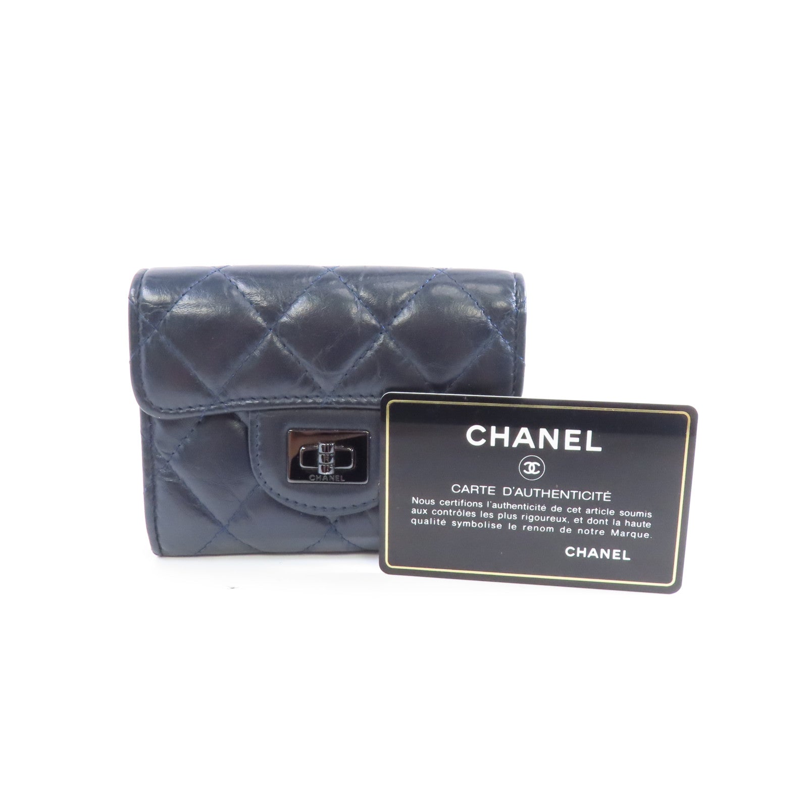 CHANEL Aged Calf皮革2.55 Card Case銀扣卡片套黑色