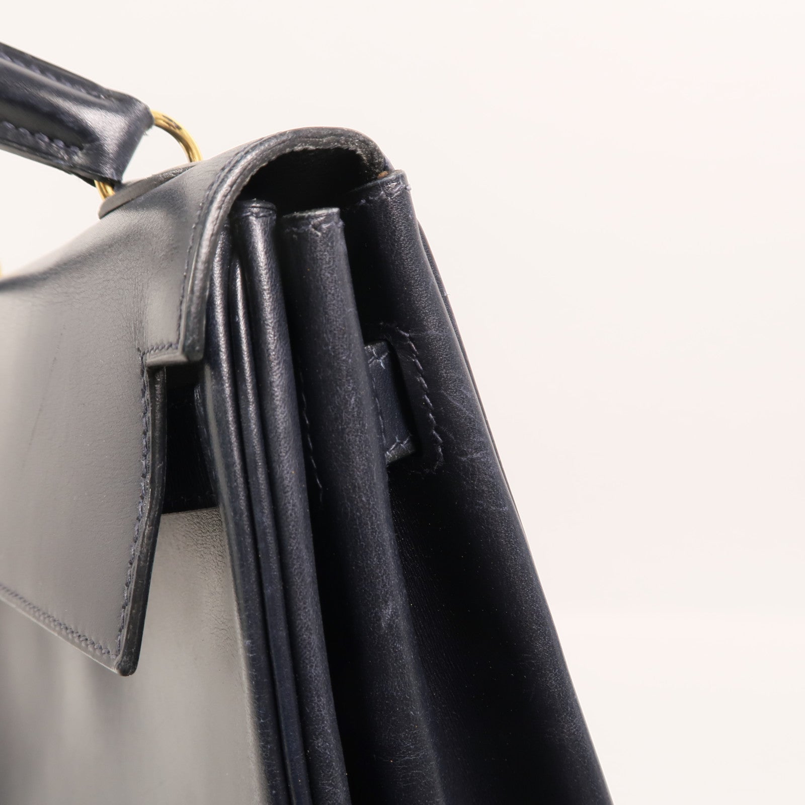 HERMES Box皮革Kelly 32手挽袋Navy