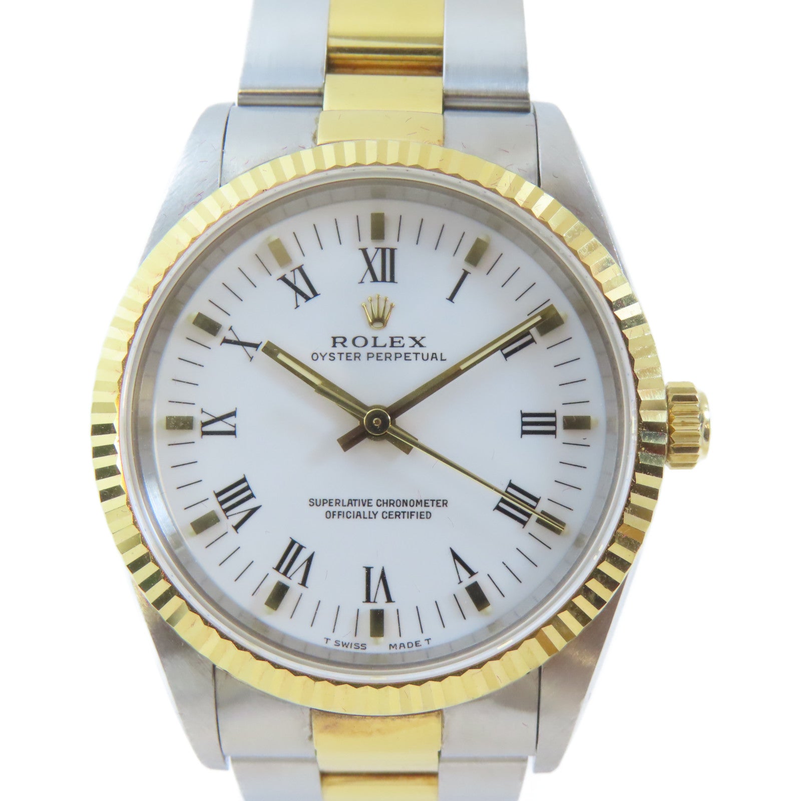 ROLEX Oyster Perpetual18K黃金/不鏽鋼手錶自動機芯白色#17.25cm