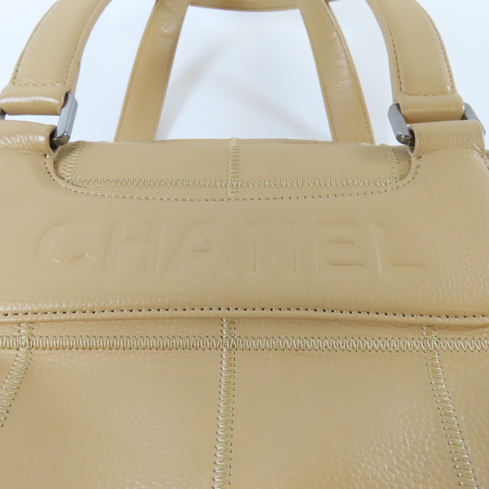 CHANEL 【激減優惠】Caviar皮革Vintage Shoulder Bag銀扣肩背袋杏色