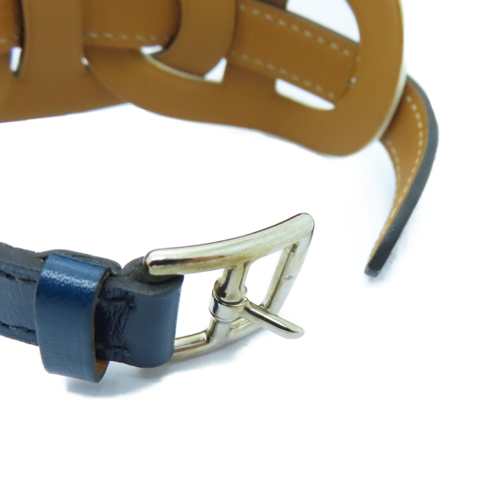 HERMES 【激減優惠】Epsom皮革Bracelet銀扣手鏈白色/深藍色