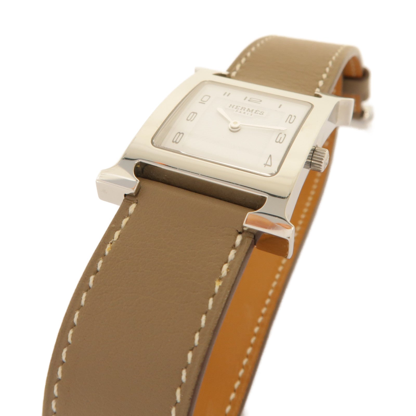 HERMES Heure H watch Double Tour 25mm Swift皮革/不鏽鋼手錶石英機芯白色