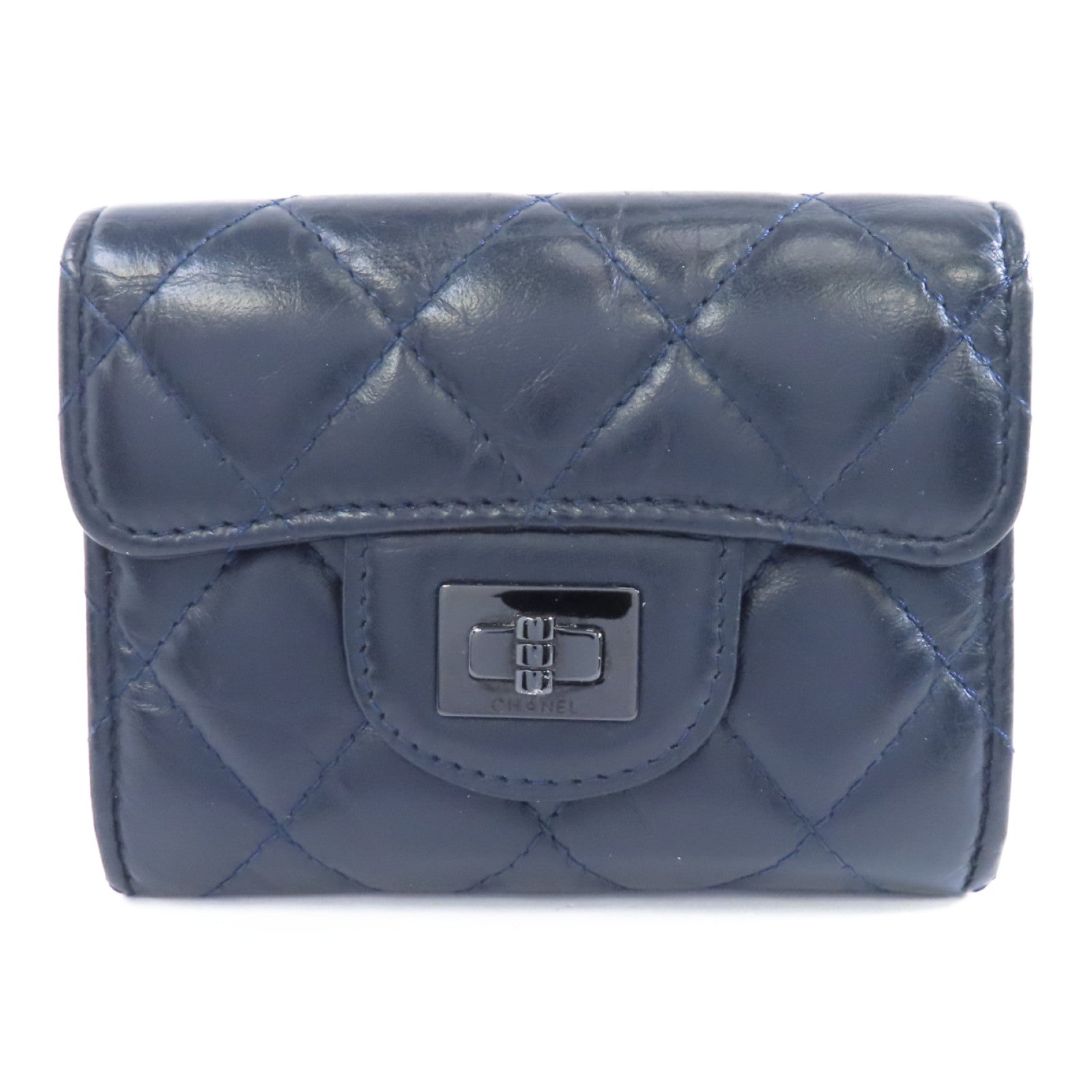 CHANEL Aged Calf皮革2.55 Card Case銀扣卡片套黑色