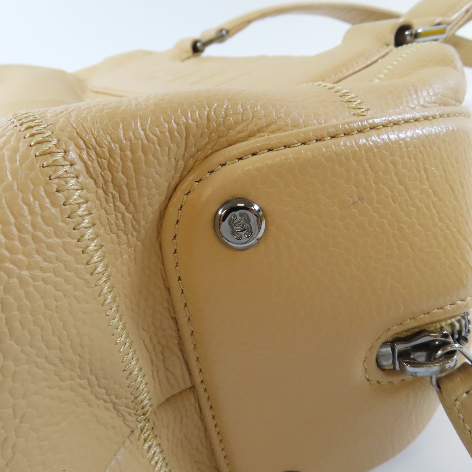CHANEL 【激減優惠】Caviar皮革Vintage Shoulder Bag銀扣肩背袋杏色