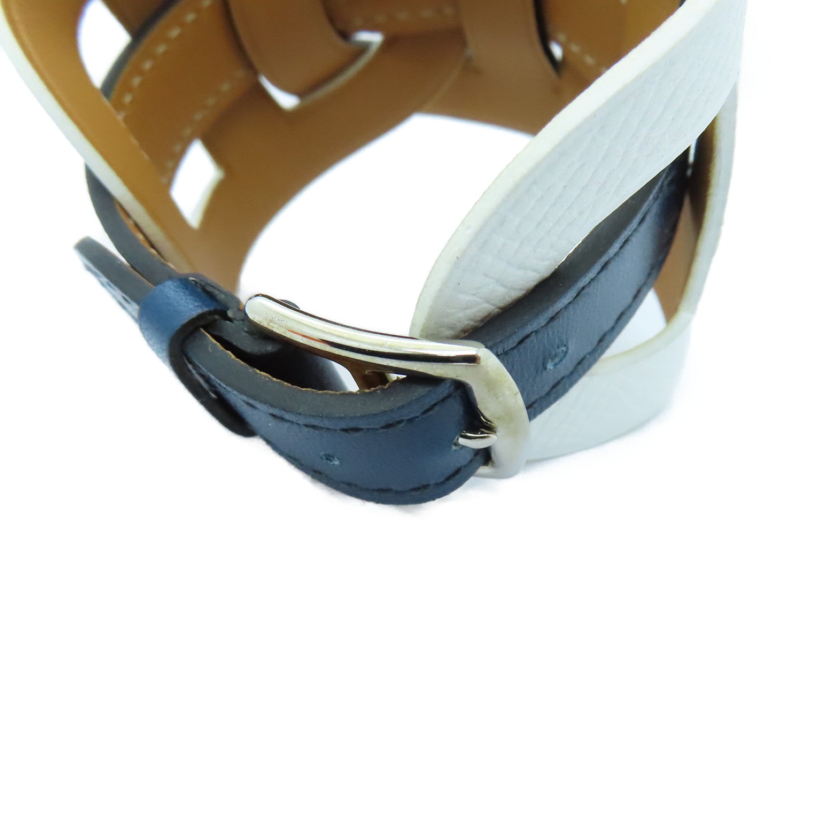 HERMES 【激減優惠】Epsom皮革Bracelet銀扣手鏈白色/深藍色