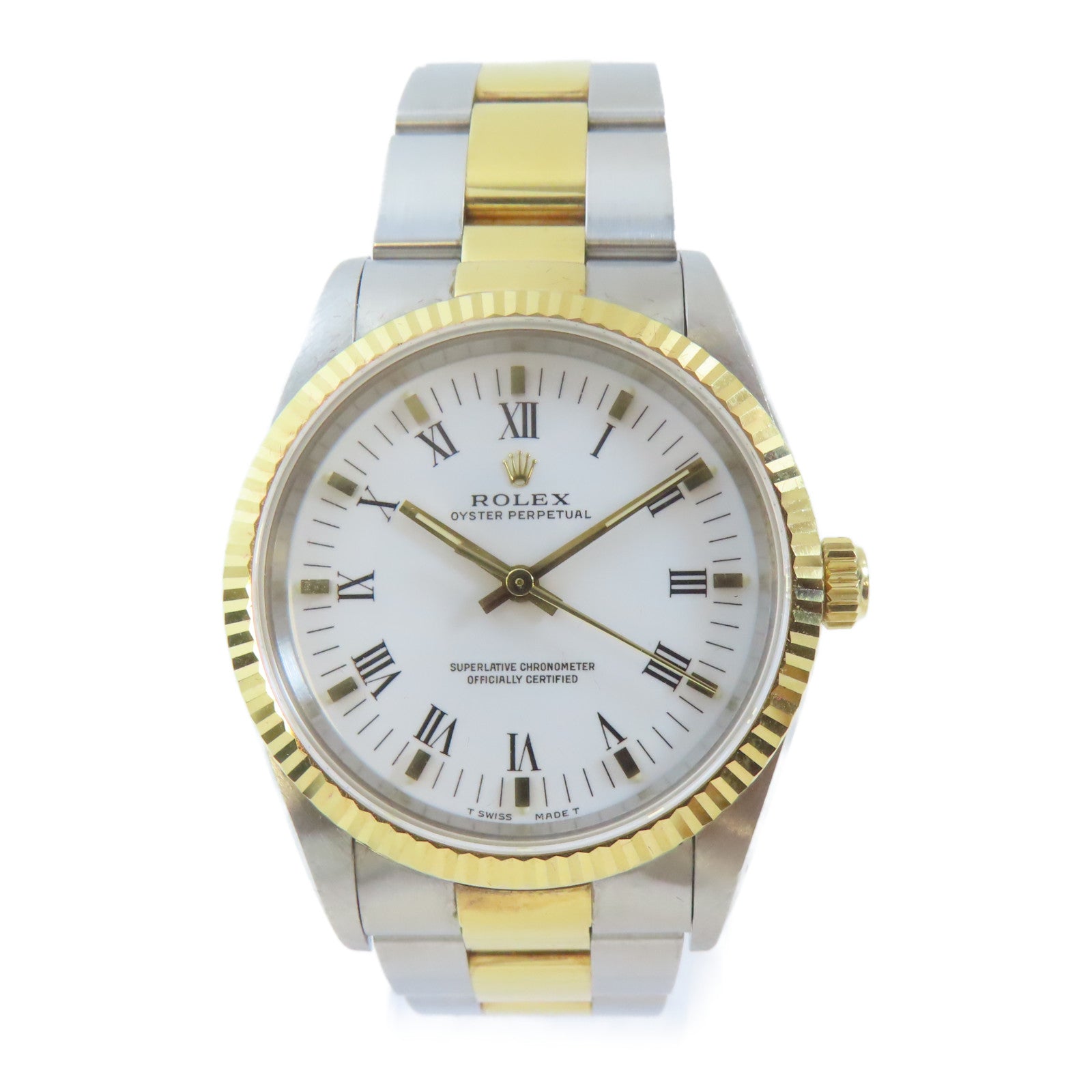 ROLEX Oyster Perpetual18K黃金/不鏽鋼手錶自動機芯白色#17.25cm