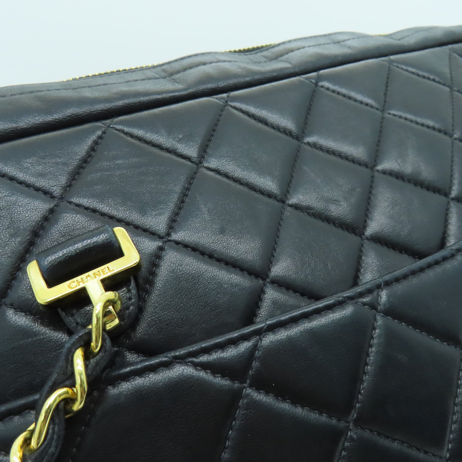 CHANEL 菱格羊皮皮革Chain Shoulder金扣肩背袋黑色