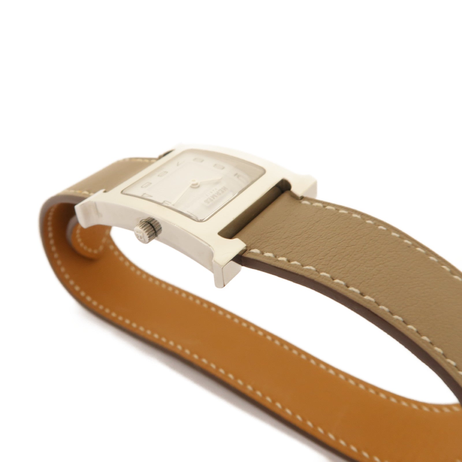 HERMES Heure H watch Double Tour 25mm Swift皮革/不鏽鋼手錶石英機芯白色