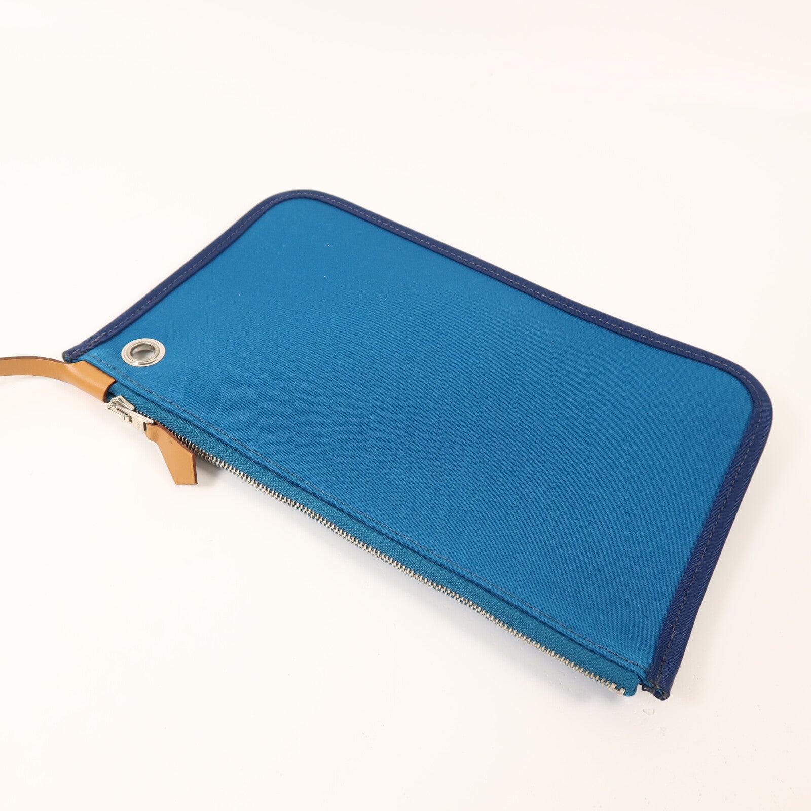 HERMES 帆布Herbag MM銀扣手挽肩背兩用袋Blue Izmir