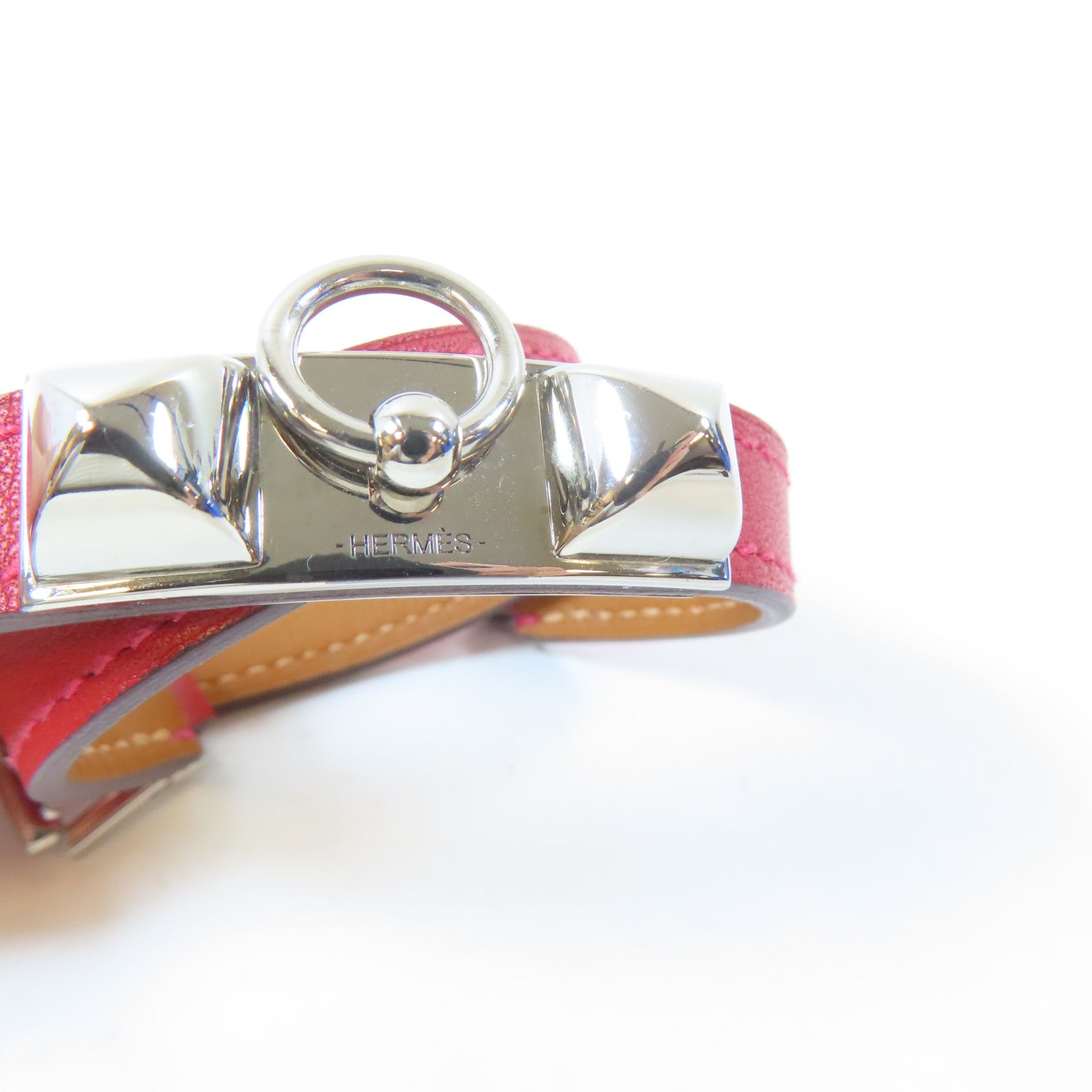 HERMES 【激減優惠】Swift皮革Rivale Double Tour Bracelet銀扣手鐲紅色/Rouge Tomate