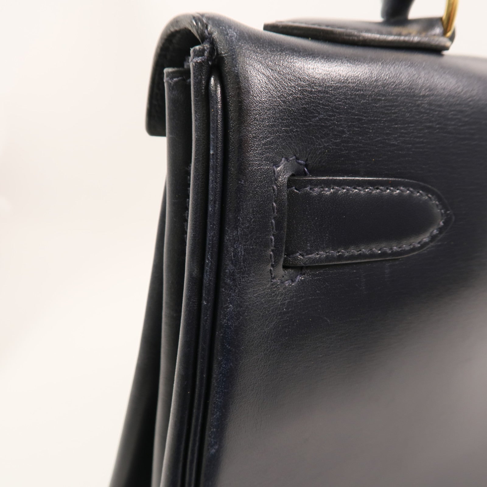 HERMES Box皮革Kelly 32手挽袋Navy