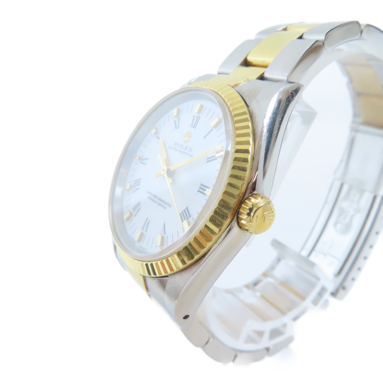 ROLEX Oyster Perpetual18K黃金/不鏽鋼手錶自動機芯白色#17.25cm