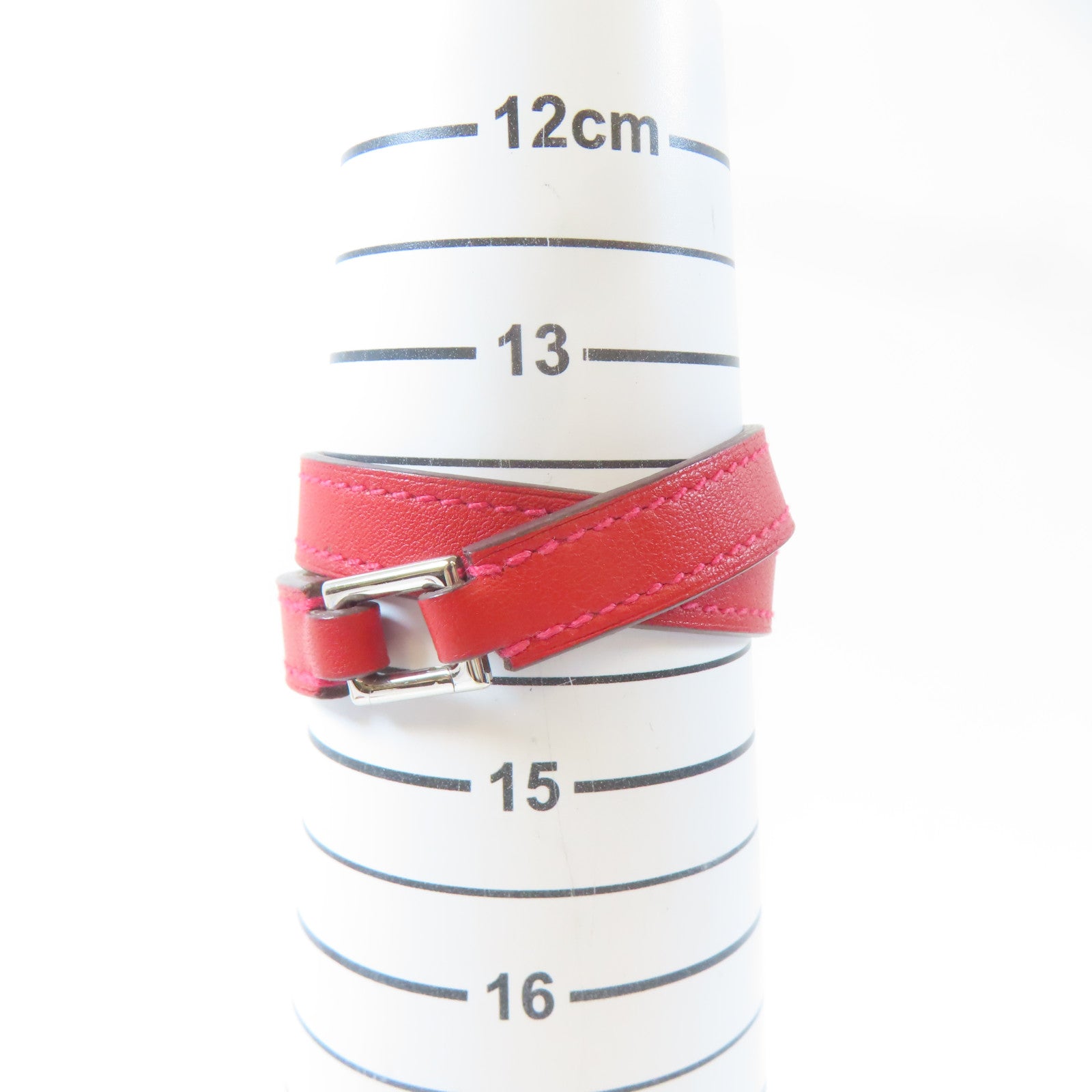 HERMES 【激減優惠】Swift皮革Rivale Double Tour Bracelet銀扣手鐲紅色/Rouge Tomate