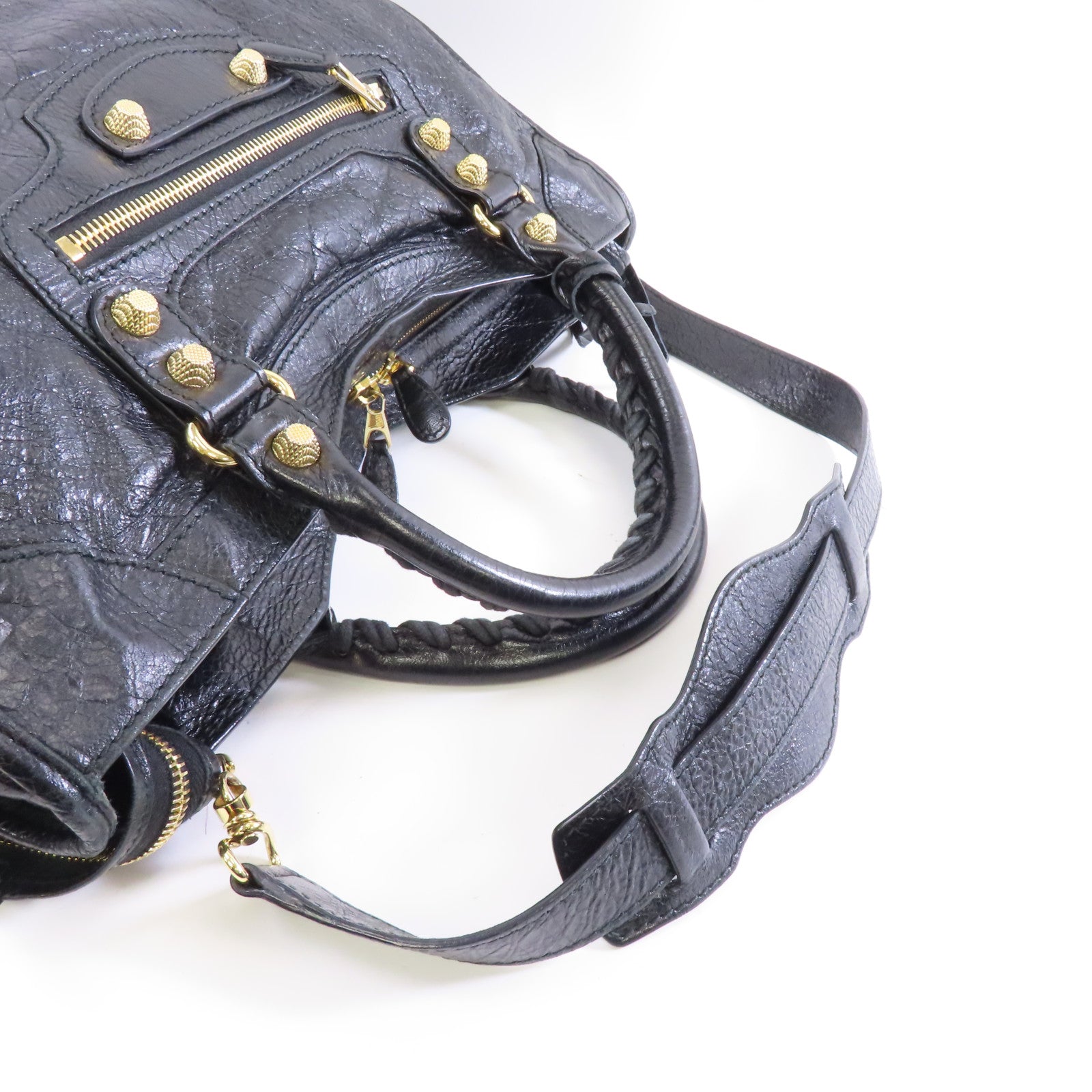 BALENCIAGA 羊皮皮革Giant City金扣手挽肩背兩用袋黑色