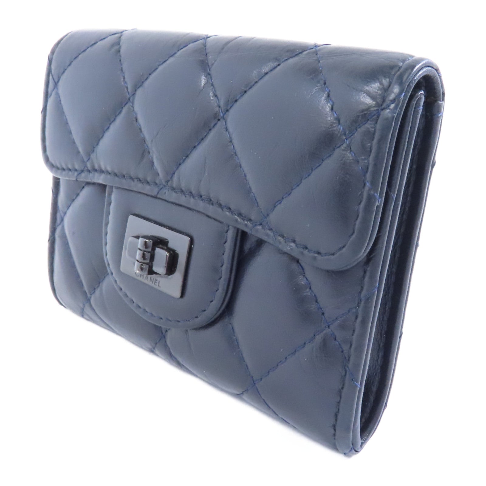 CHANEL Aged Calf皮革2.55 Card Case銀扣卡片套黑色